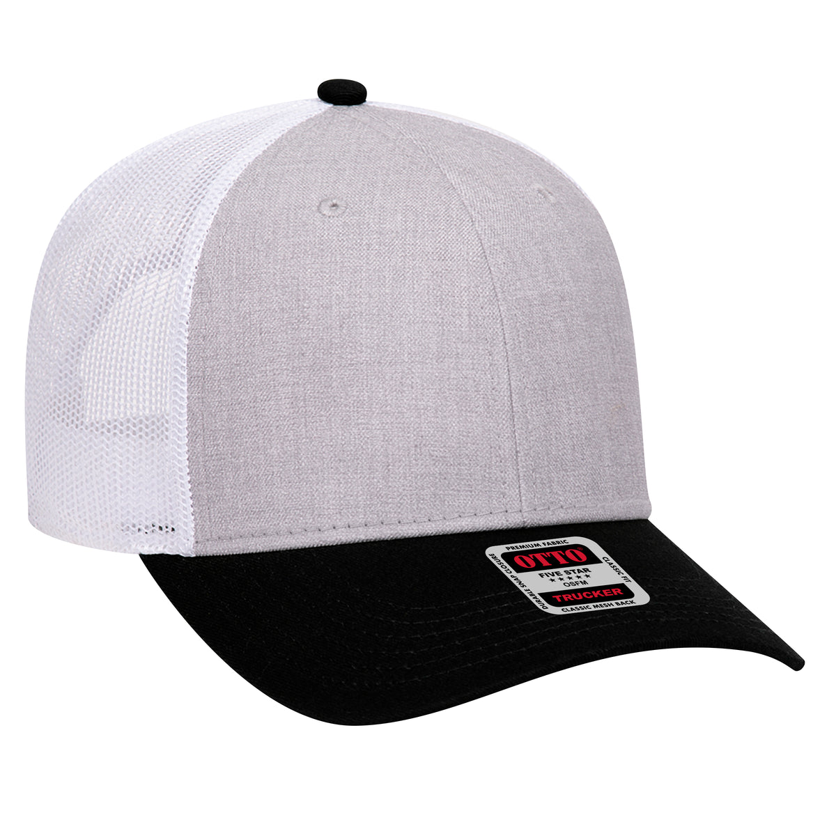 Right View of 037416 - Black/HeatherGray/White OTTO CAP 6 Panel Low Profile Mesh Back Trucker Hat
