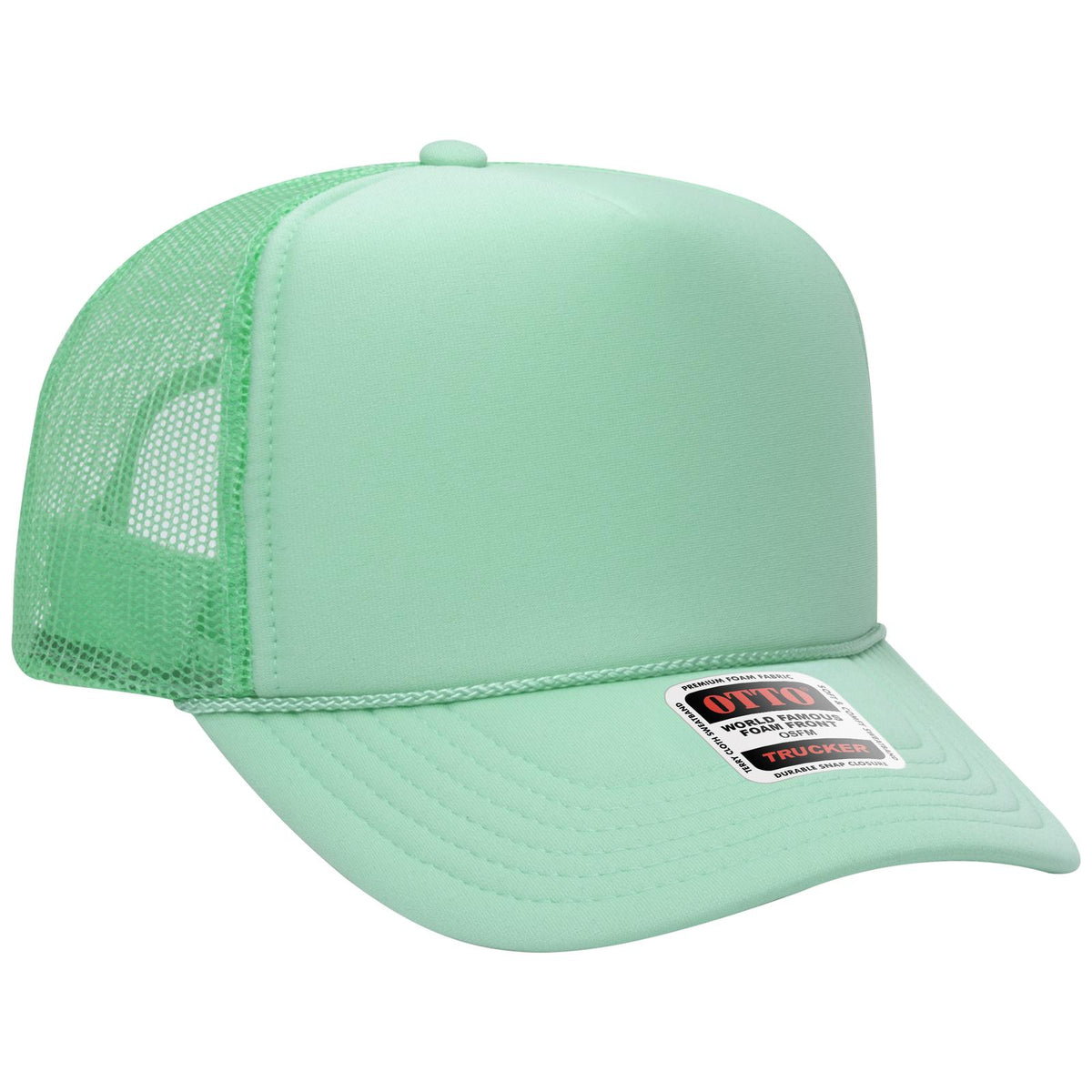Right View of 038 - Seafoam Green OTTO CAP 5 Panel High Crown Mesh Back Trucker Hat