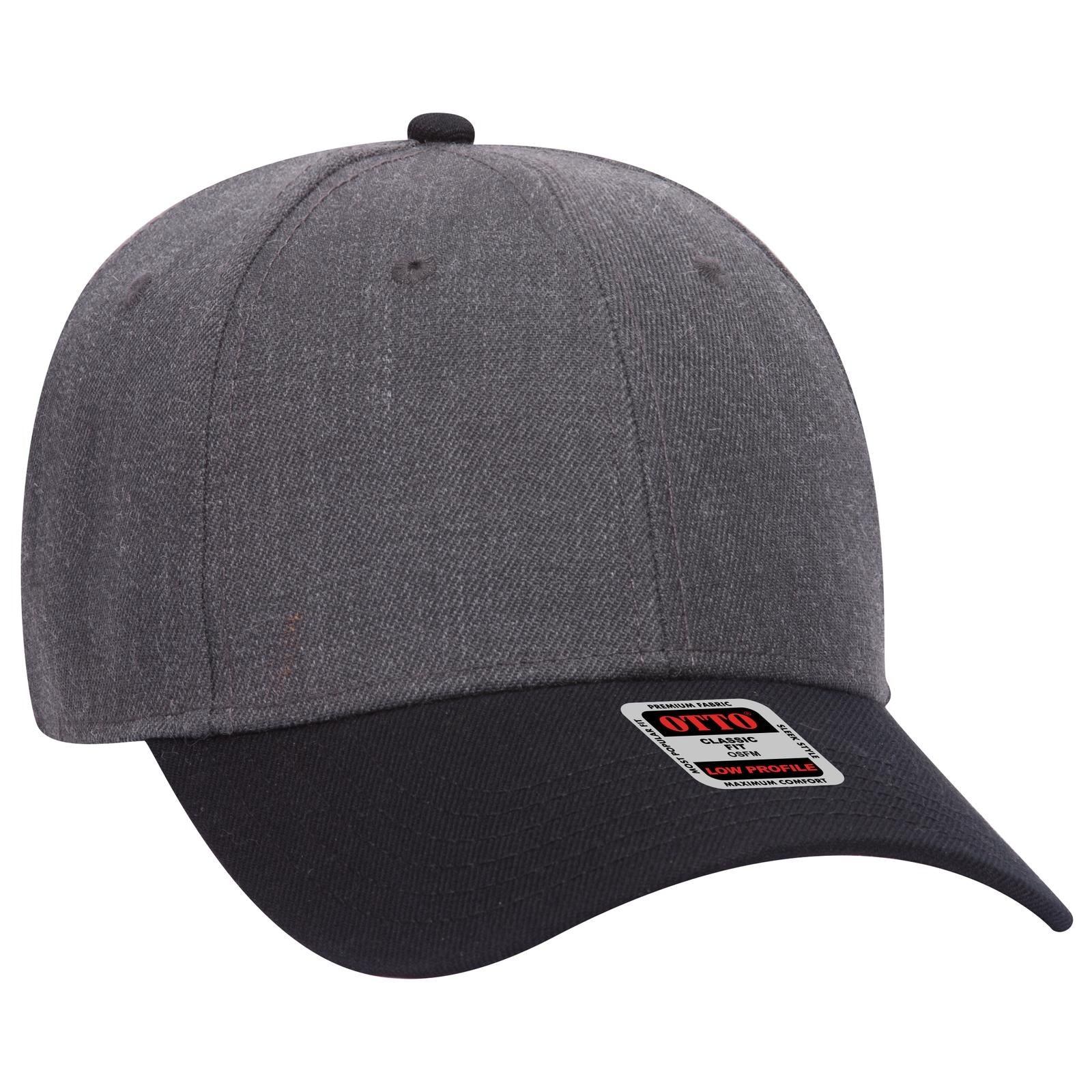 Front View of 0380 - Blk/Hthr. Blk OTTO CAP 6 Panel Low Profile Baseball Cap