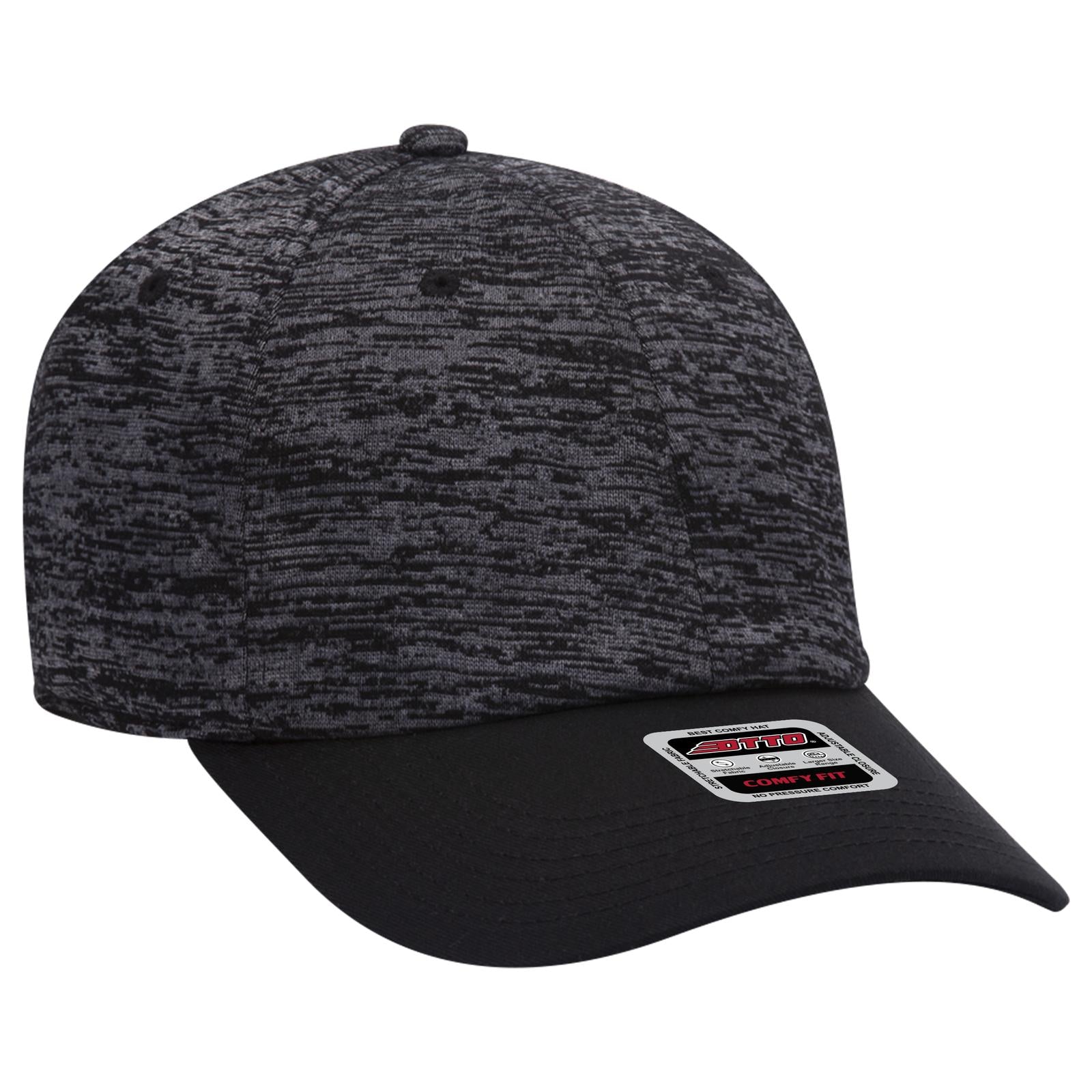 Front View of 0380 - Blk/Hthr. Blk OTTO CAP "OTTO COMFY FIT" 6 Panel Low Profile Baseball Cap