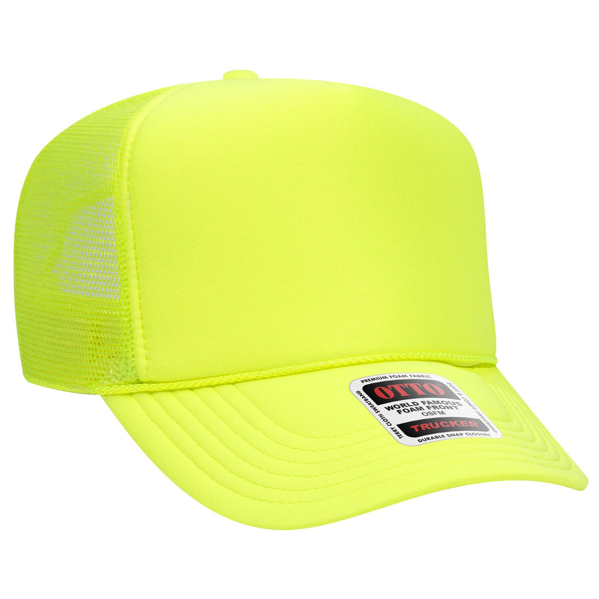 Right View of 040 - N. Yellow OTTO CAP 5 Panel High Crown Mesh Back Trucker Hat