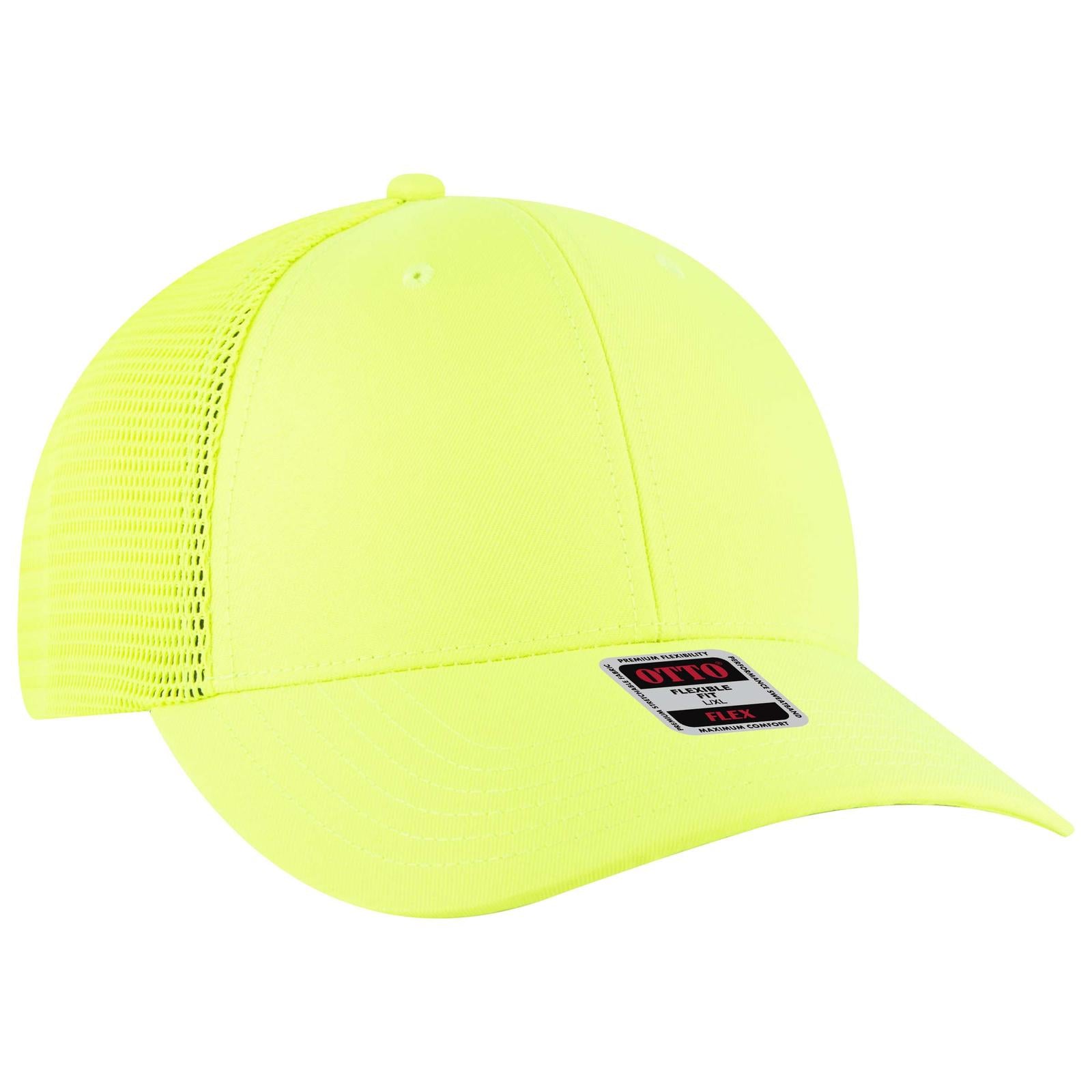 Right View of 040 - N. Yellow OTTO CAP "OTTO FLEX" Fitted 6 Panel Low Profile Mesh Back Trucker Hat