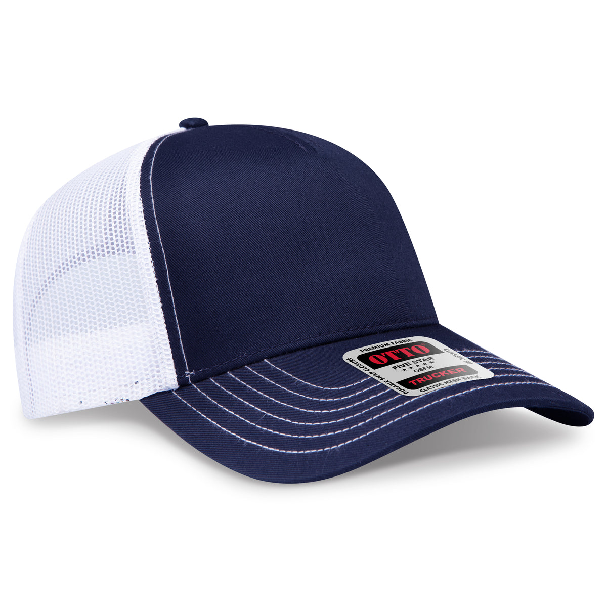 Right View of 040416 - Nvy/Nvy/Wht OTTO CAP 5 Panel Low Profile Mesh Back Trucker Hat