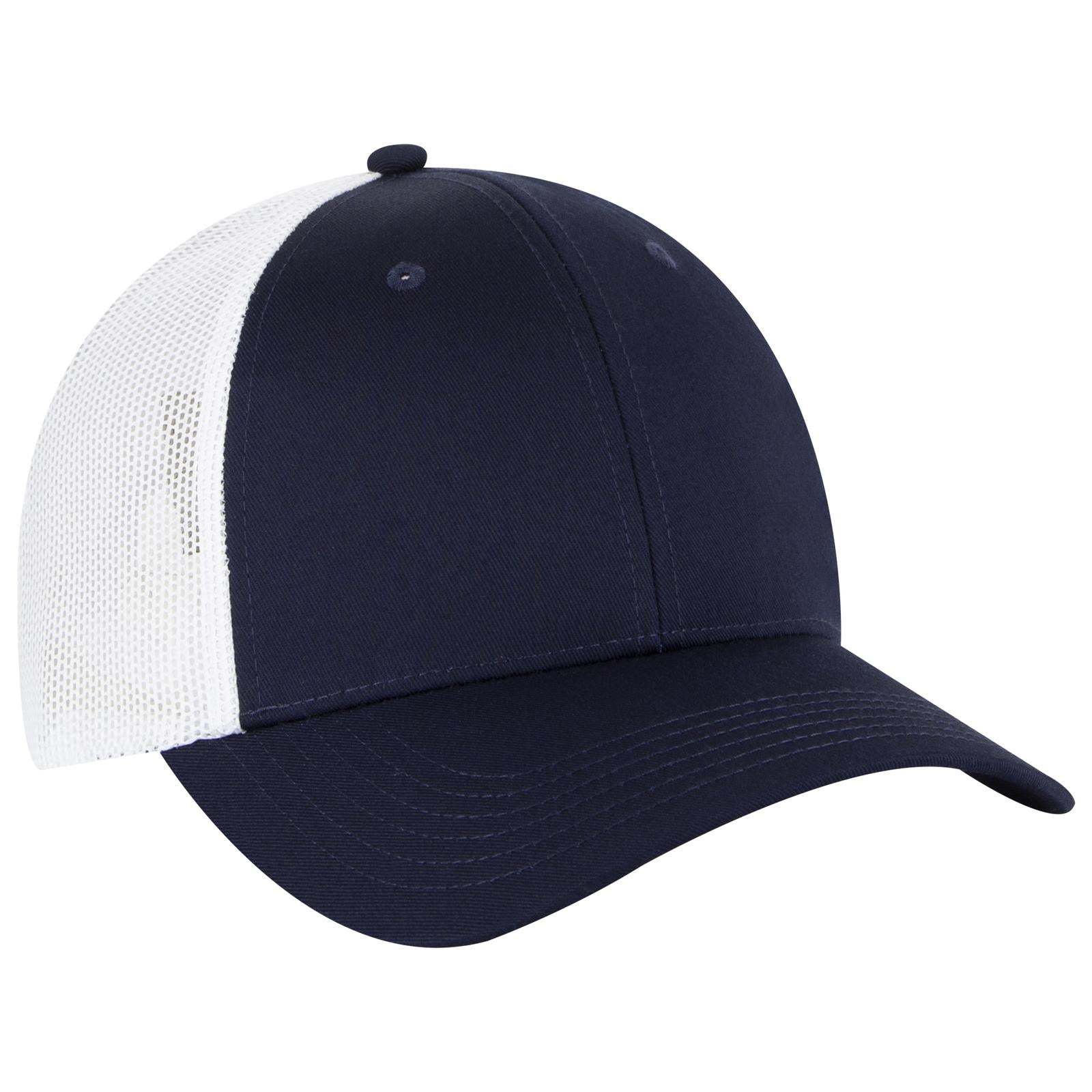 Front View of 040416 - Nvy/Nvy/Wht OTTO CAP 6 Panel Low Profile Mesh Back Trucker Hat