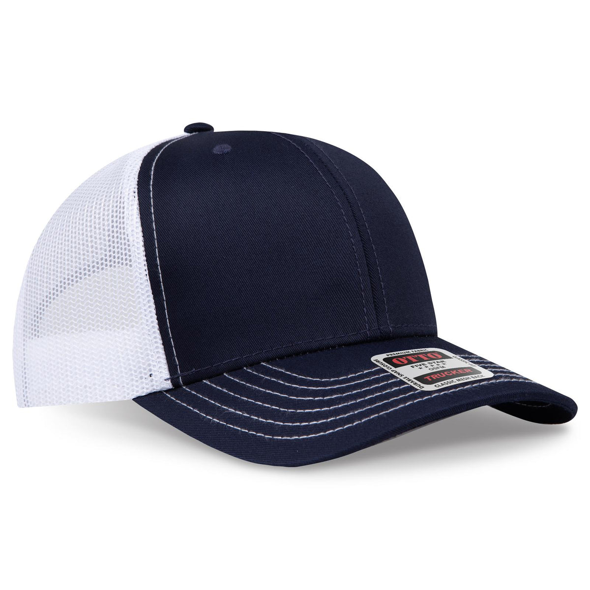 Right View of 040416 - Nvy/Nvy/Wht OTTO CAP 6 Panel Mid Profile Mesh Back Trucker Hat