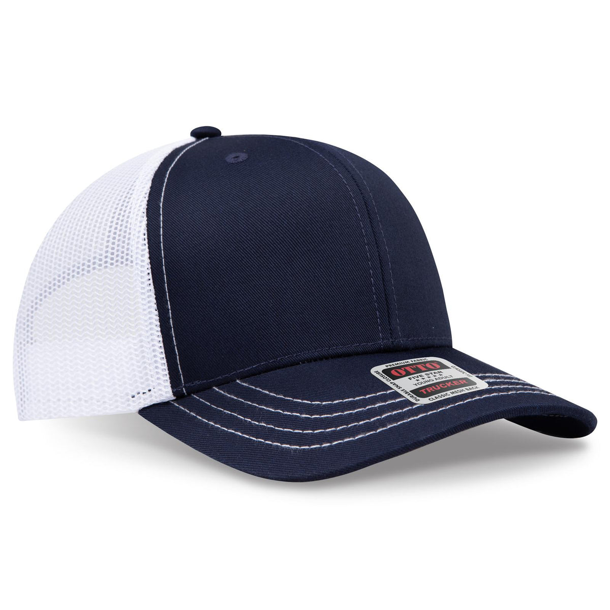 Right View of 040416 - Nvy/Nvy/Wht OTTO CAP 6 Panel Mid Profile Mesh Back Trucker Hat