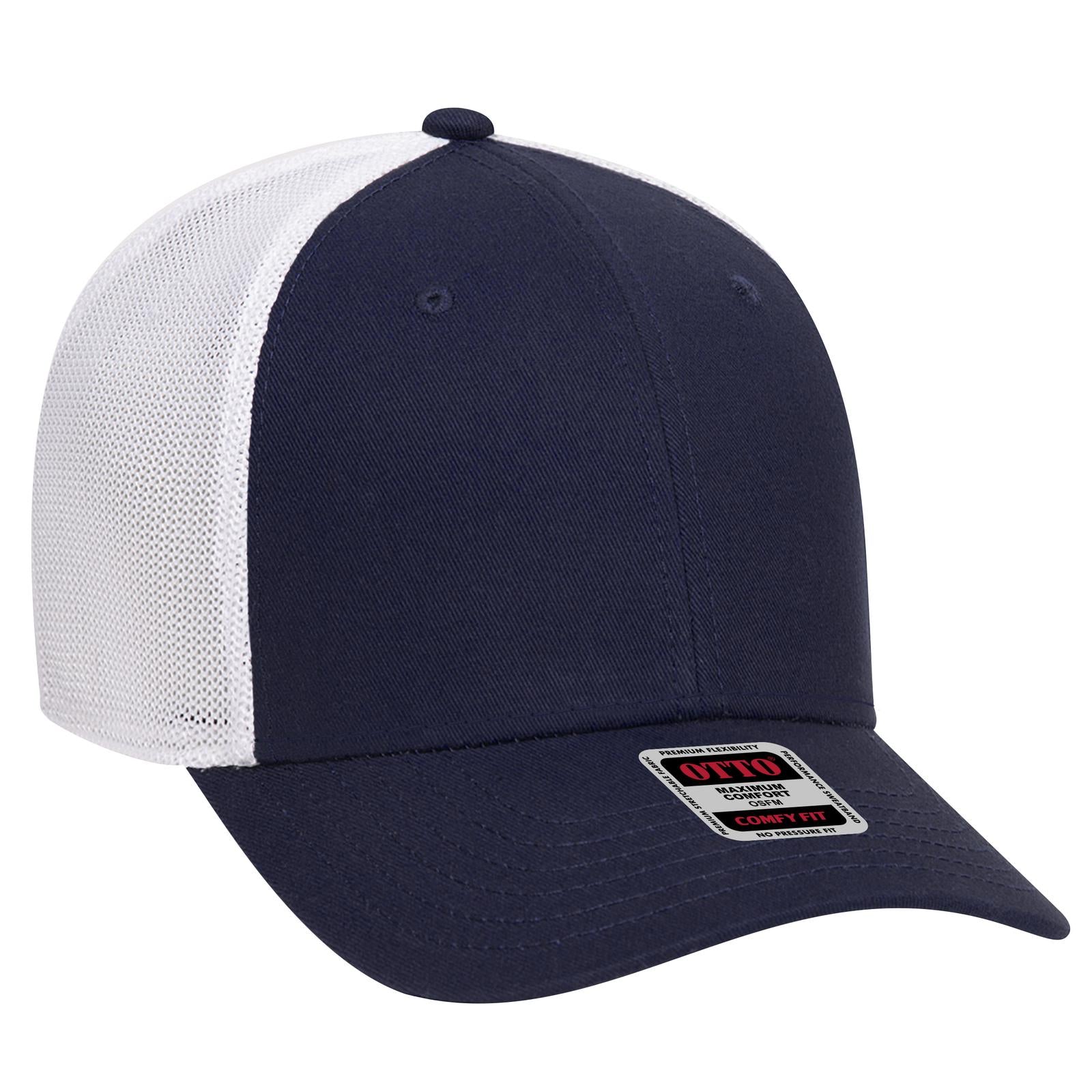 Front View of 040416 - Nvy/Nvy/Wht OTTO CAP "OTTO COMFY FIT" 6 Panel Low Profile Mesh Back Trucker Hat