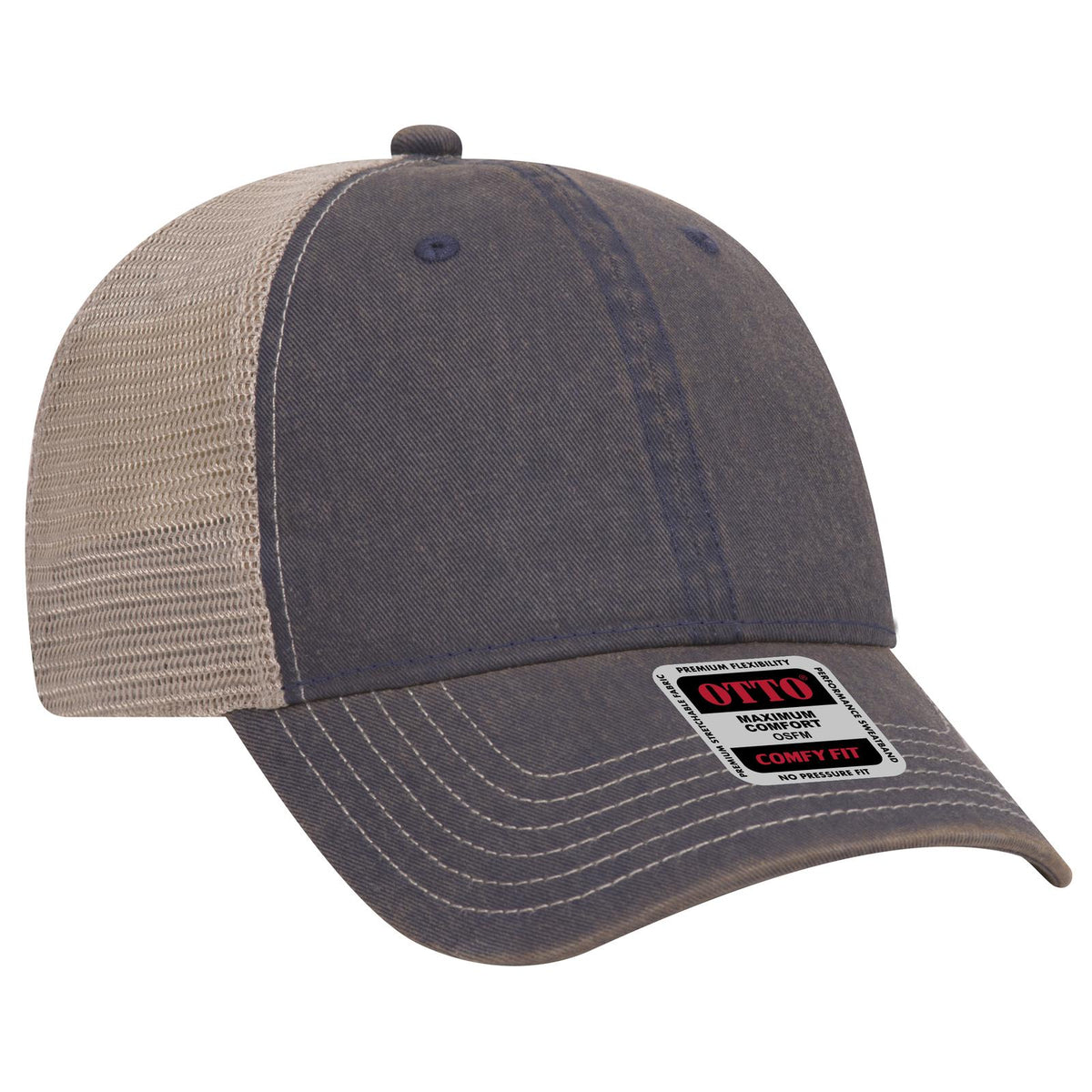 Right View of 040432 - Nvy/Nvy/Kha OTTO CAP 6 Panel Low Profile Mesh Back Trucker Dad Hat