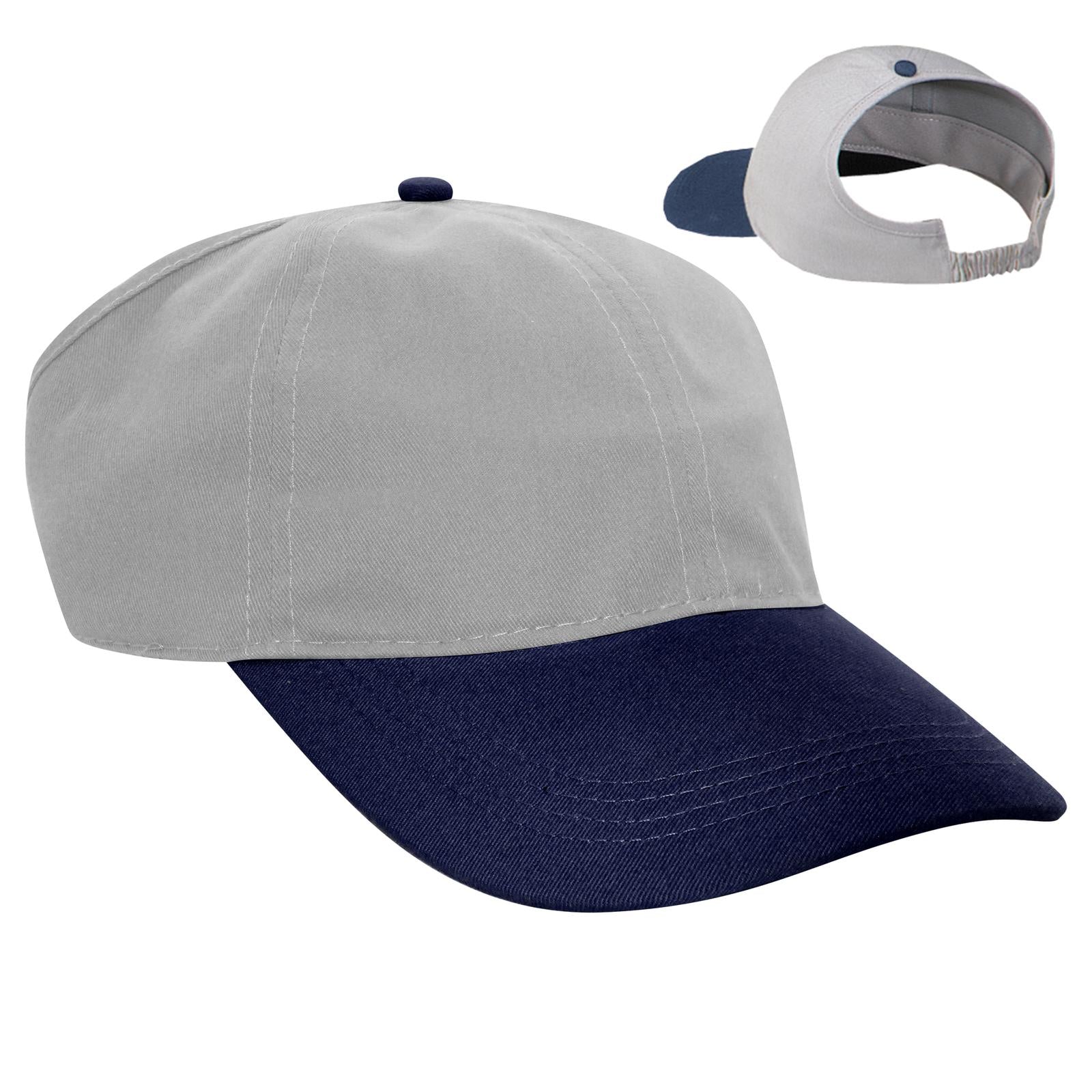 Front View of 0414 - Nvy/Gry OTTO CAP 4 Panel Ponytail Cap