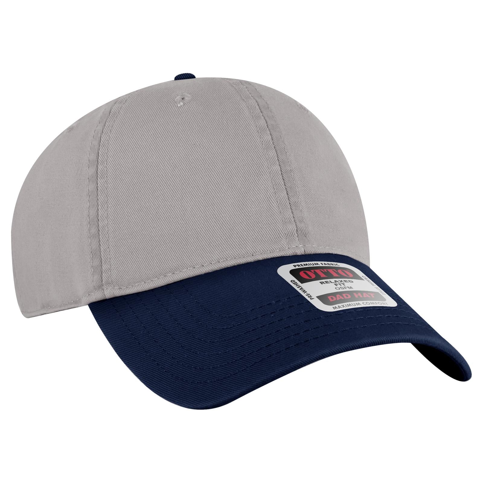 Front View of 0414 - Nvy/Gry OTTO CAP 6 Panel Low Profile Dad Hat