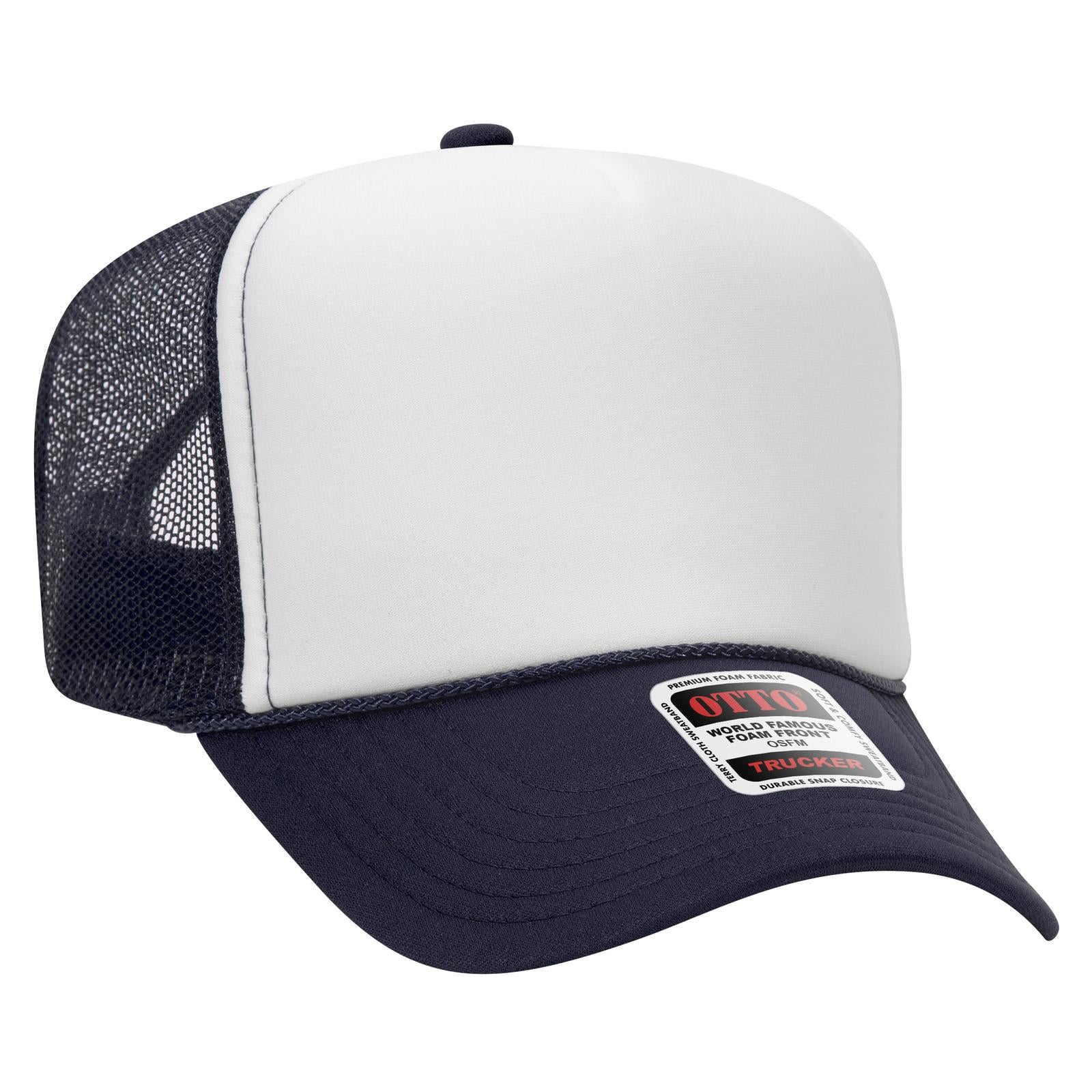 Right View of 041604 - Nvy/Wht/Nvy OTTO CAP 5 Panel High Crown Mesh Back Trucker Hat