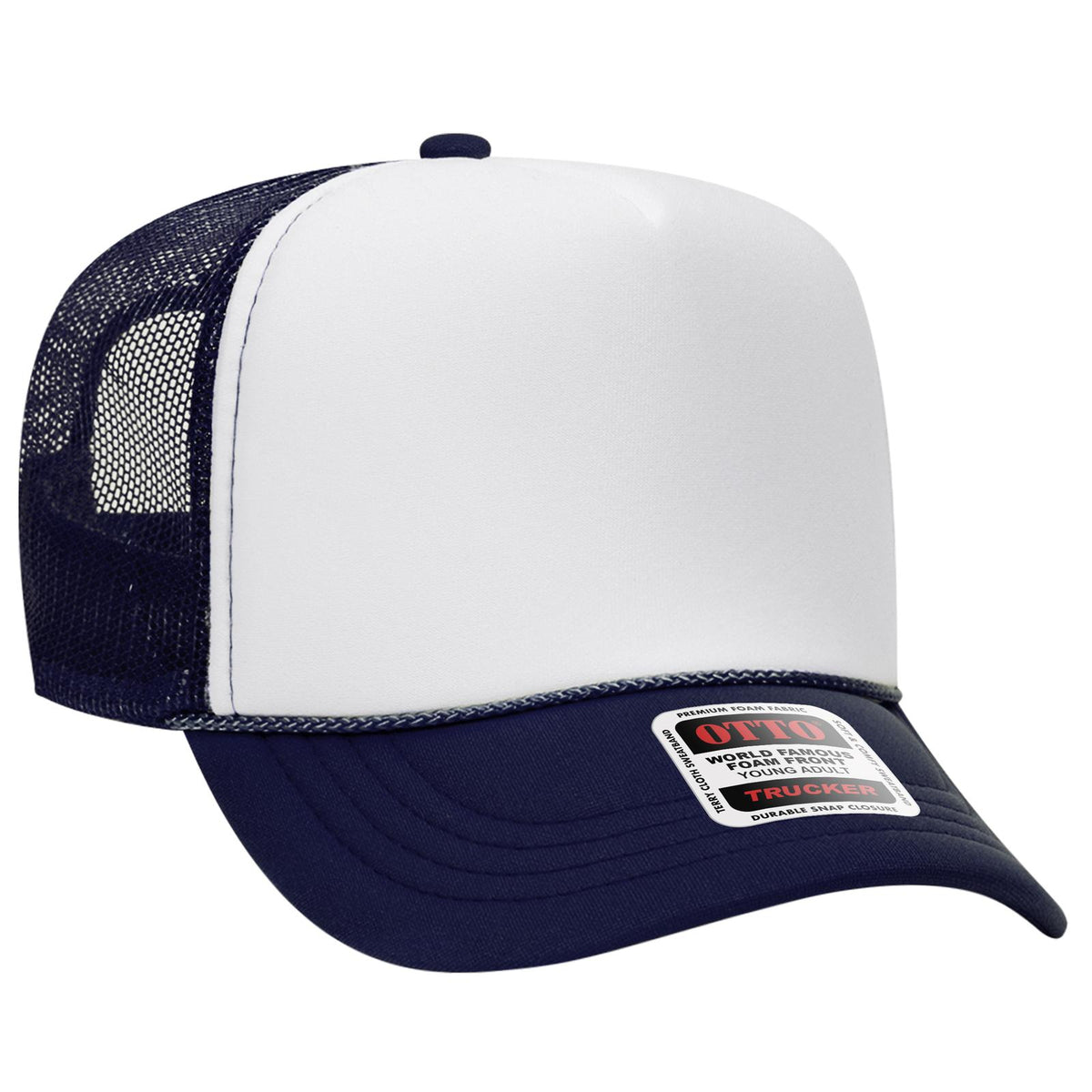 Right View of 041604 - Nvy/Wht/Nvy OTTO CAP 5 Panel High Crown Mesh Back Trucker Hat
