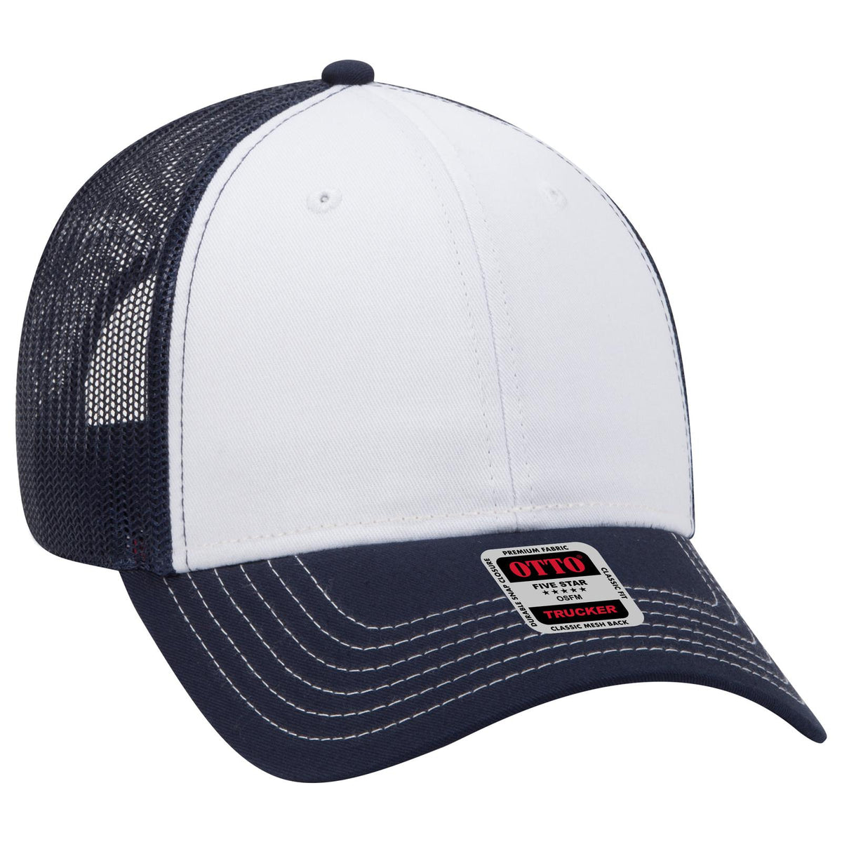 Right View of 041604 - Nvy/Wht/Nvy OTTO CAP 6 Panel Low Profile Mesh Back Trucker Hat