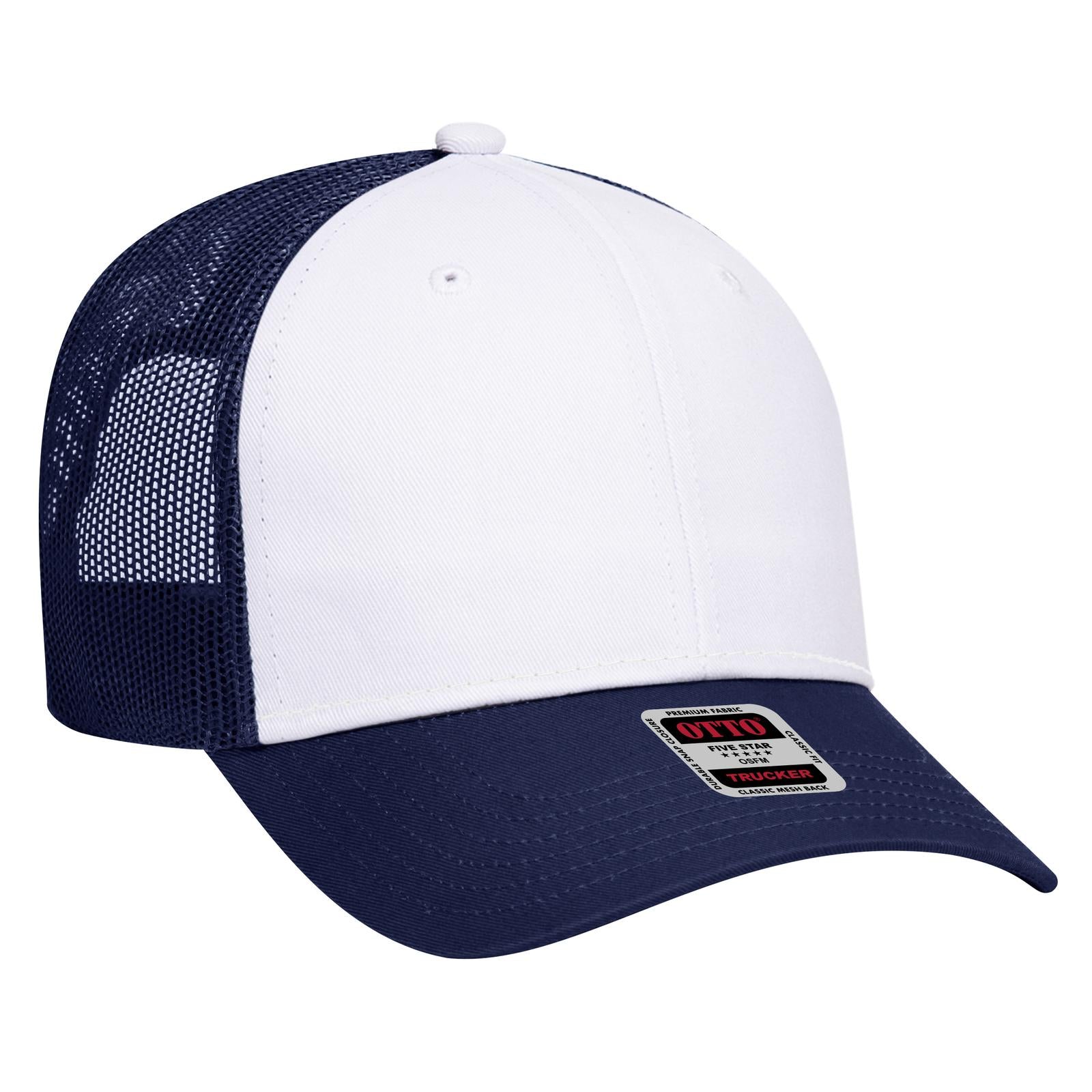 Front View of 041604 - Nvy/Wht/Nvy OTTO CAP 6 Panel Low Profile Mesh Back Trucker Hat