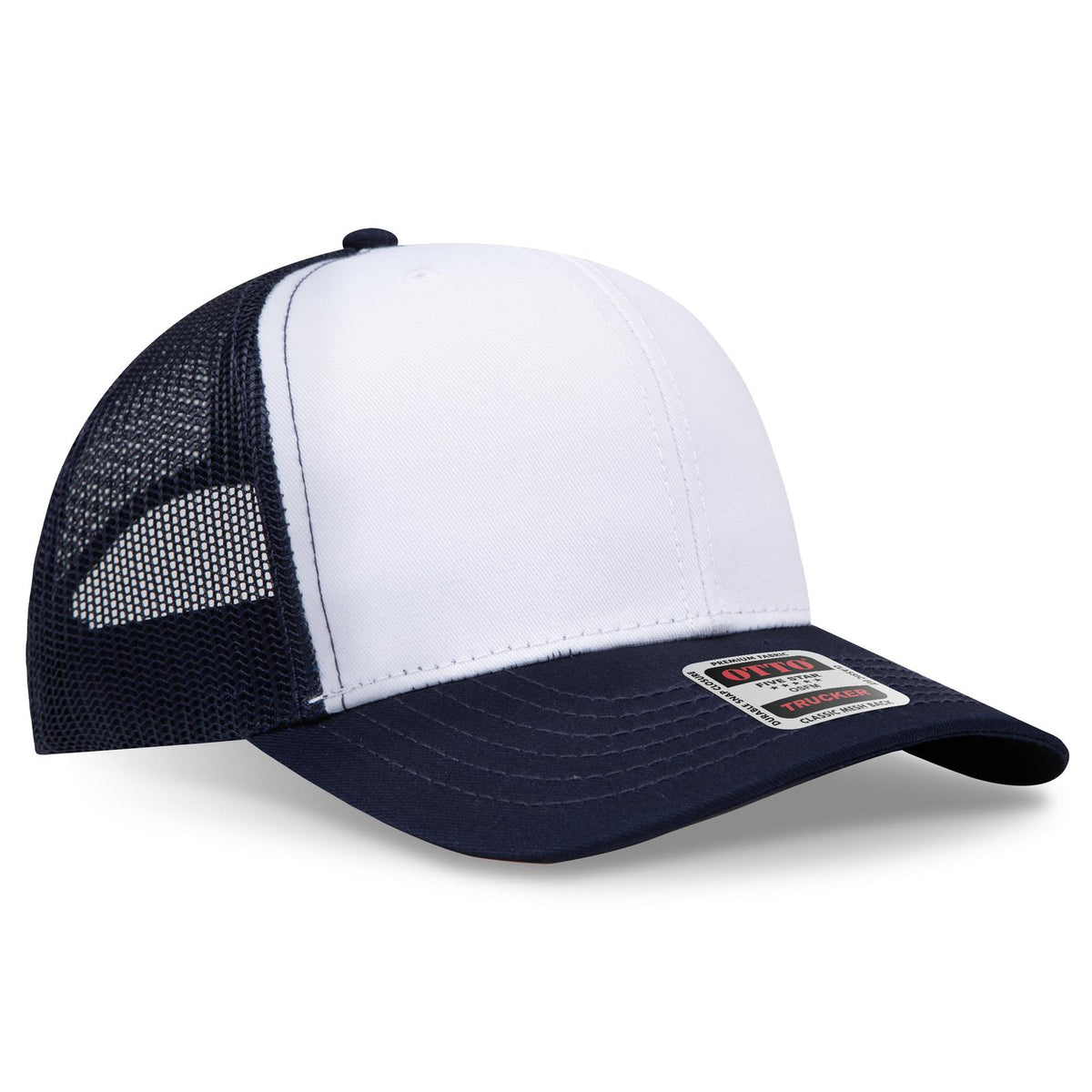 Right View of 041604 - Nvy/Wht/Nvy OTTO CAP 6 Panel Mid Profile Mesh Back Trucker Hat