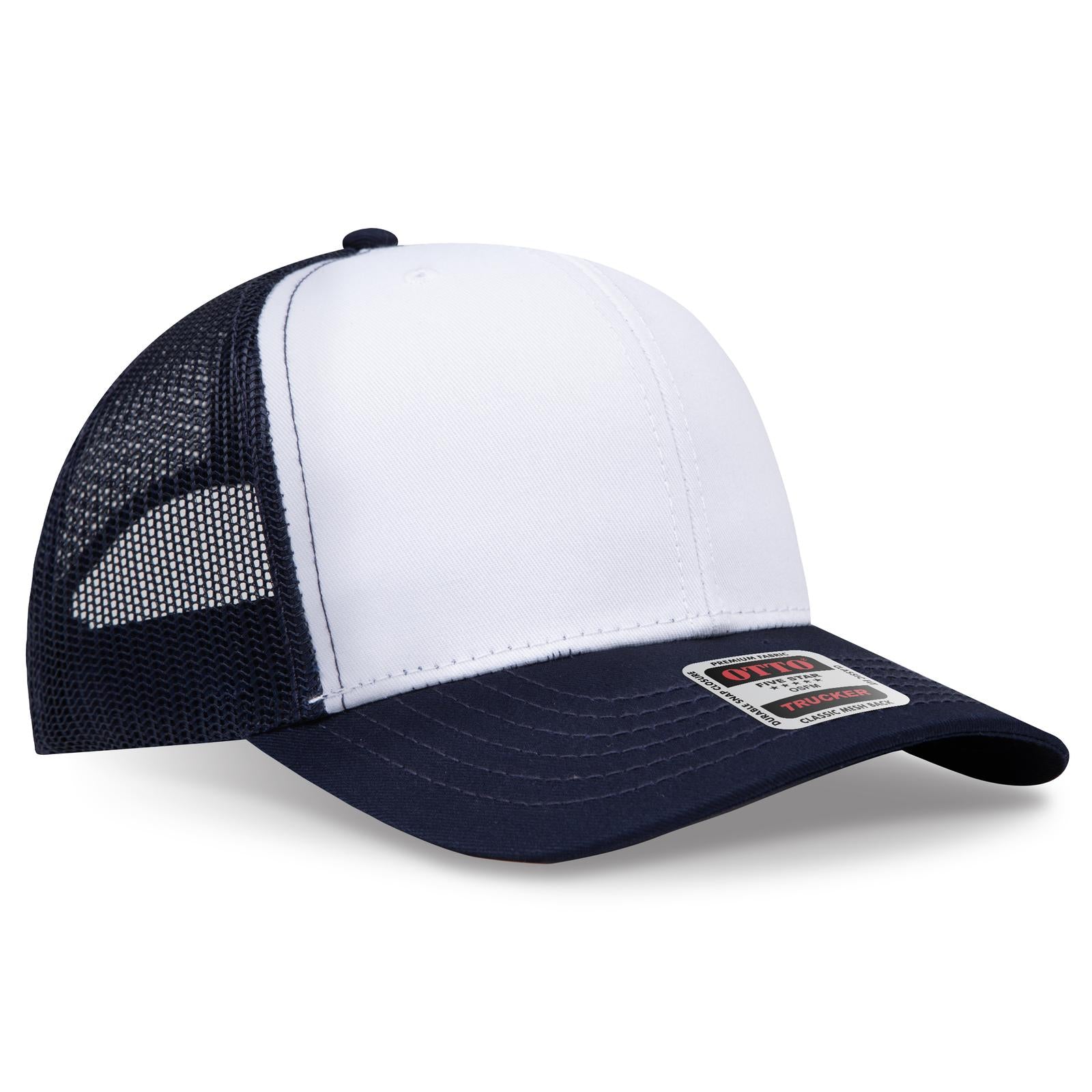 Right View of 041604 - Nvy/Wht/Nvy OTTO CAP 6 Panel Mid Profile Mesh Back Trucker Hat