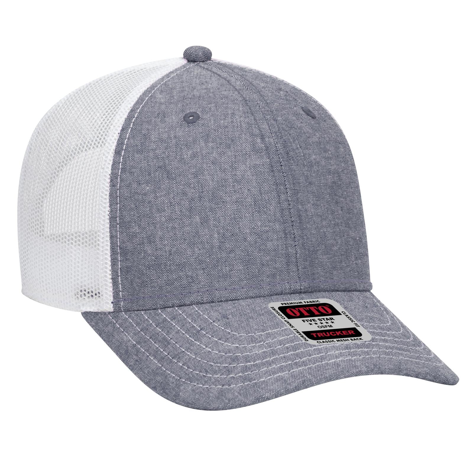 Front View of 0416X - Nvy/Wht OTTO CAP 6 Panel Low Profile Mesh Back Trucker Hat