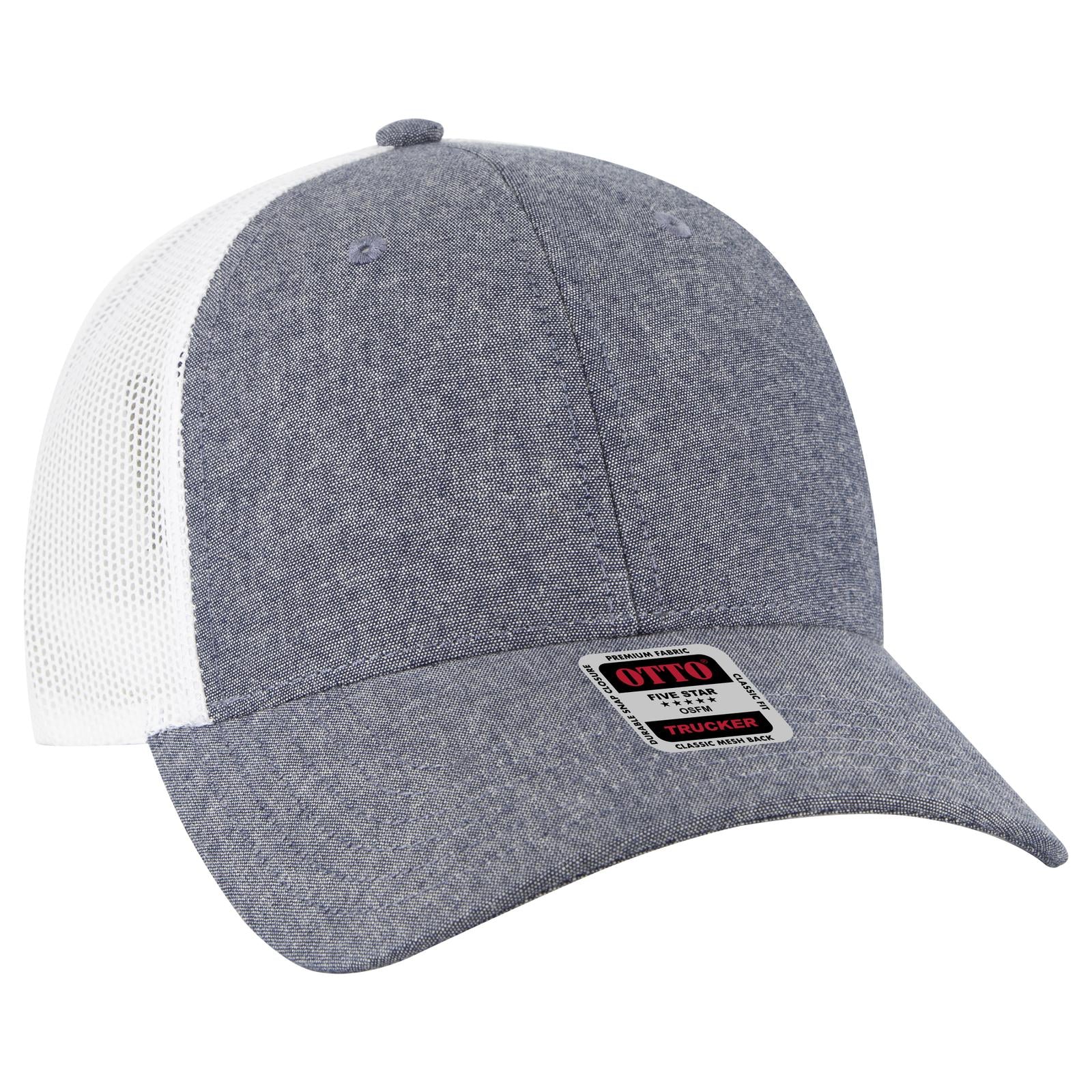 Front View of 0416X - Nvy/Wht OTTO CAP 6 Panel Low Profile Mesh Back Trucker Hat