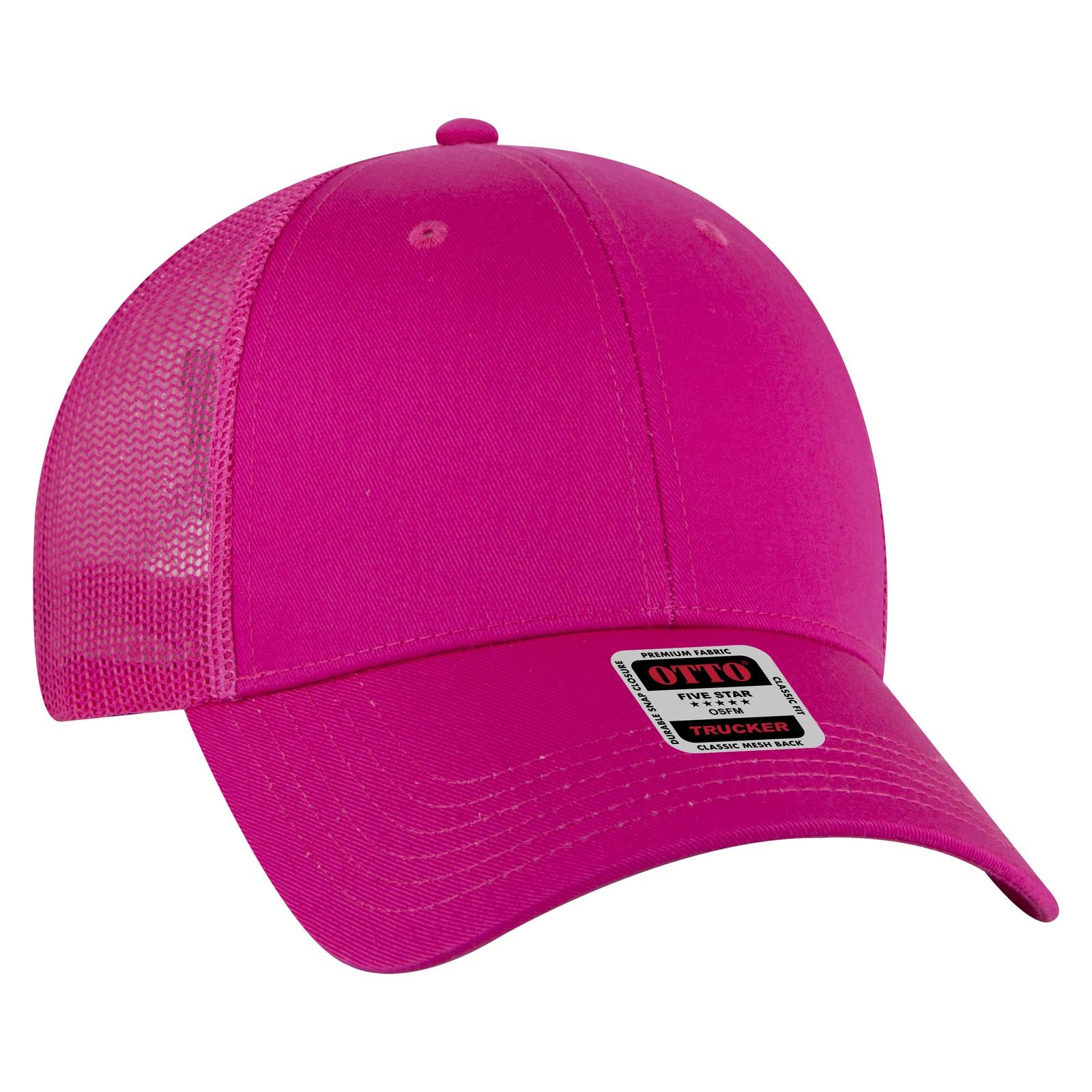 Front View of 042 - Hot Pink OTTO CAP 6 Panel Low Profile Mesh Back Trucker Hat