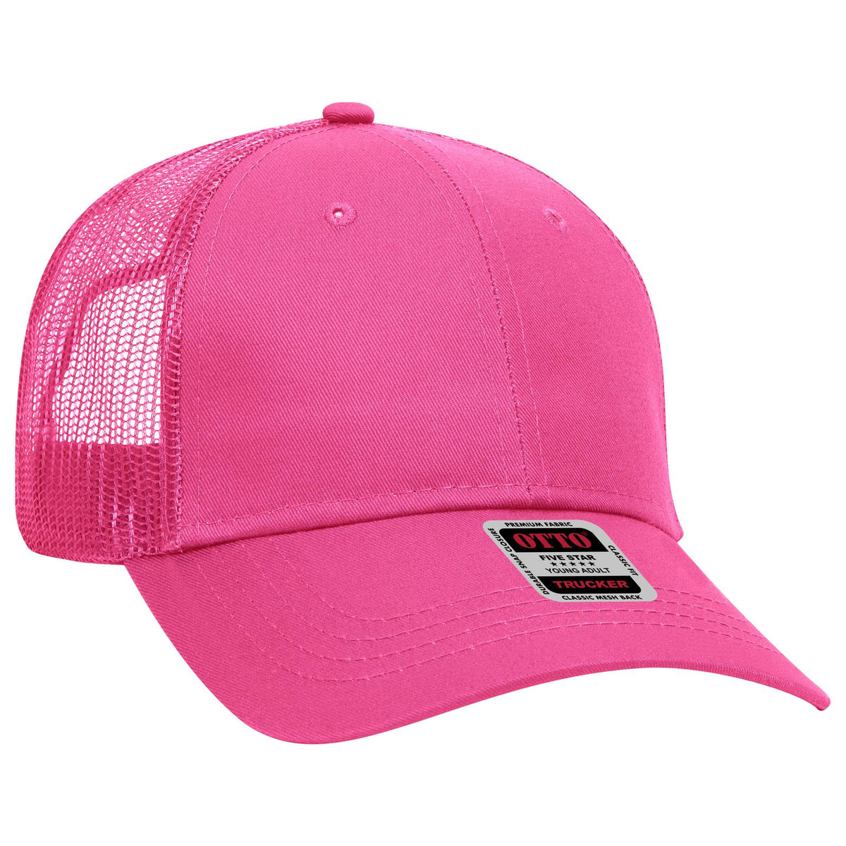 Right View of 042 - Hot Pink OTTO CAP 6 Panel Low Profile Mesh Back Trucker Hat
