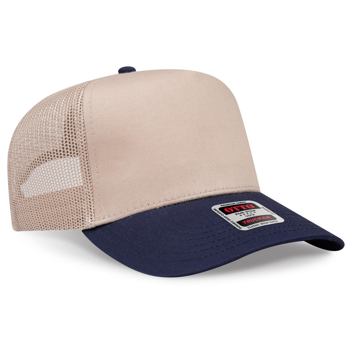 Right View of 0432 - Nvy/Kha OTTO CAP 5 Panel Mid Profile Mesh Back Trucker Hat