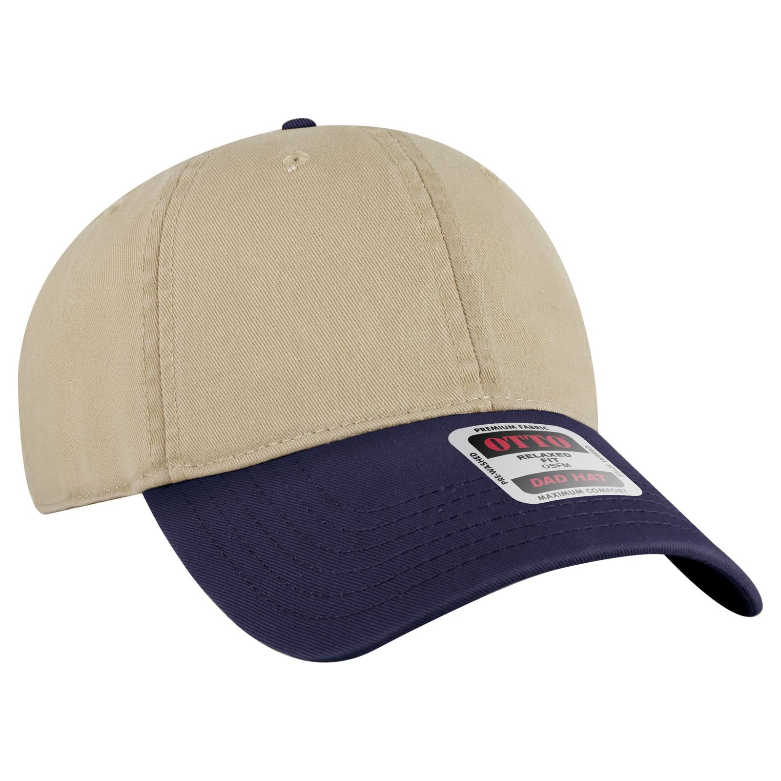 Front View of 0432 - Nvy/Kha OTTO CAP 6 Panel Low Profile Dad Hat