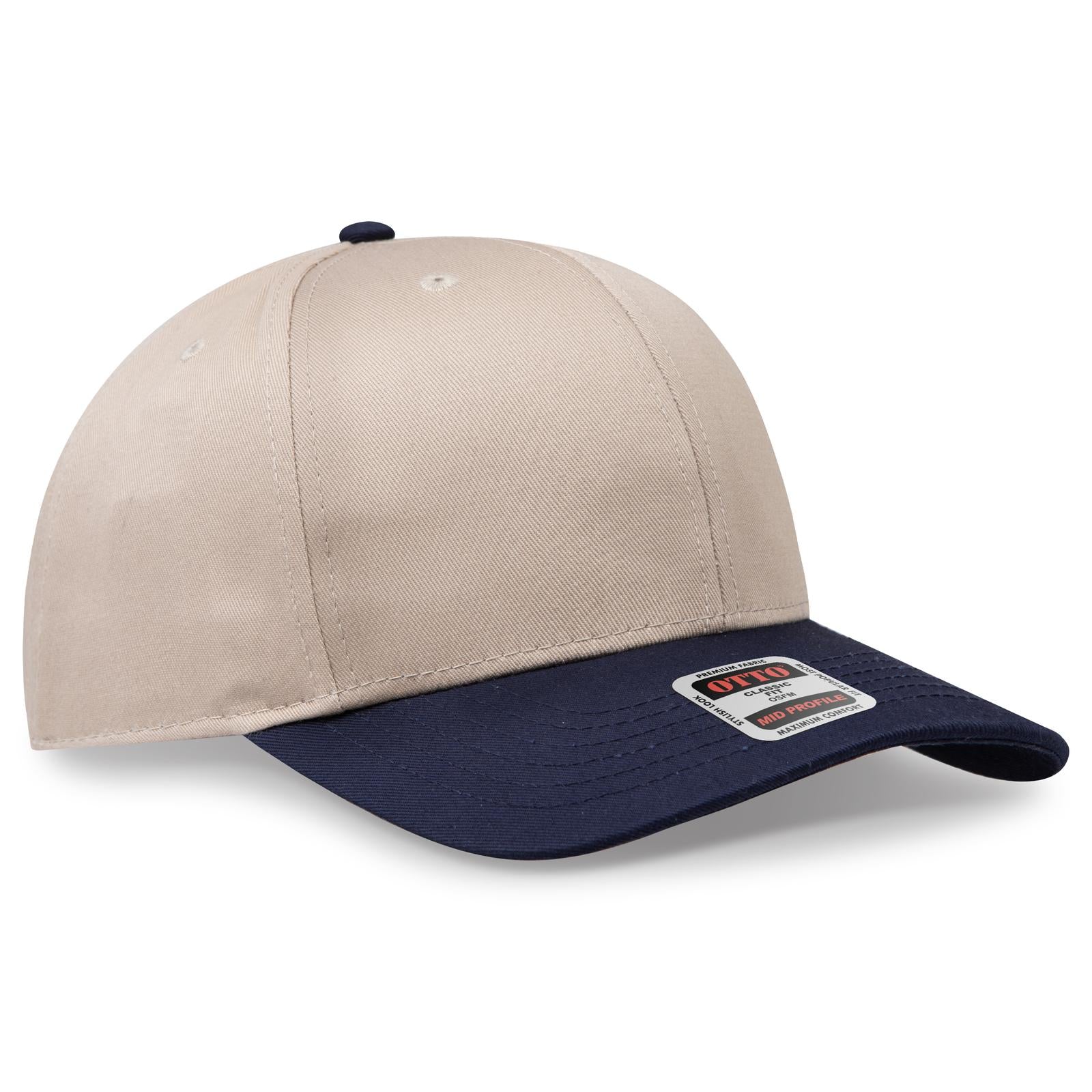 Front View of 0432 - Nvy/Kha OTTO CAP 6 Panel Mid Profile Baseball Cap