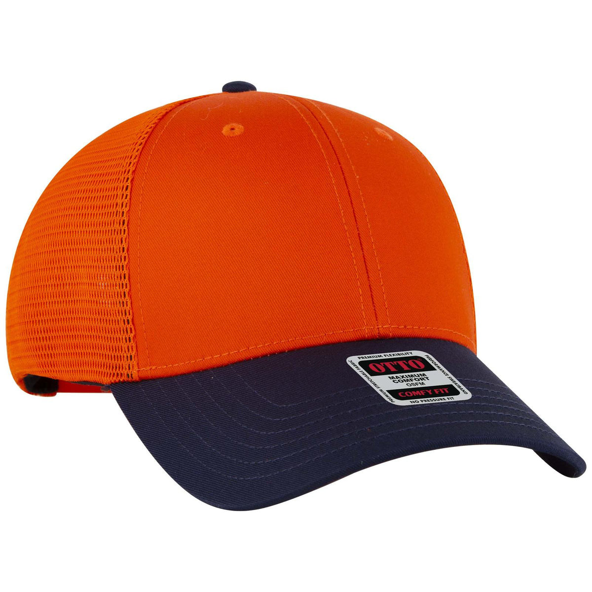 Right View of 046262 - Nvy/Org/Org OTTO CAP "OTTO COMFY FIT" 6 Panel Low Profile Mesh Back Trucker Hat