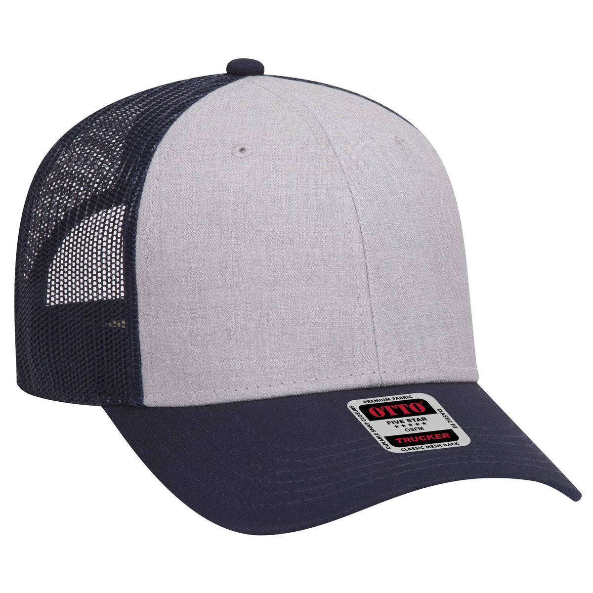 Right View of 047404 - Navy/HeatherGray/Navy OTTO CAP 6 Panel Low Profile Mesh Back Trucker Hat