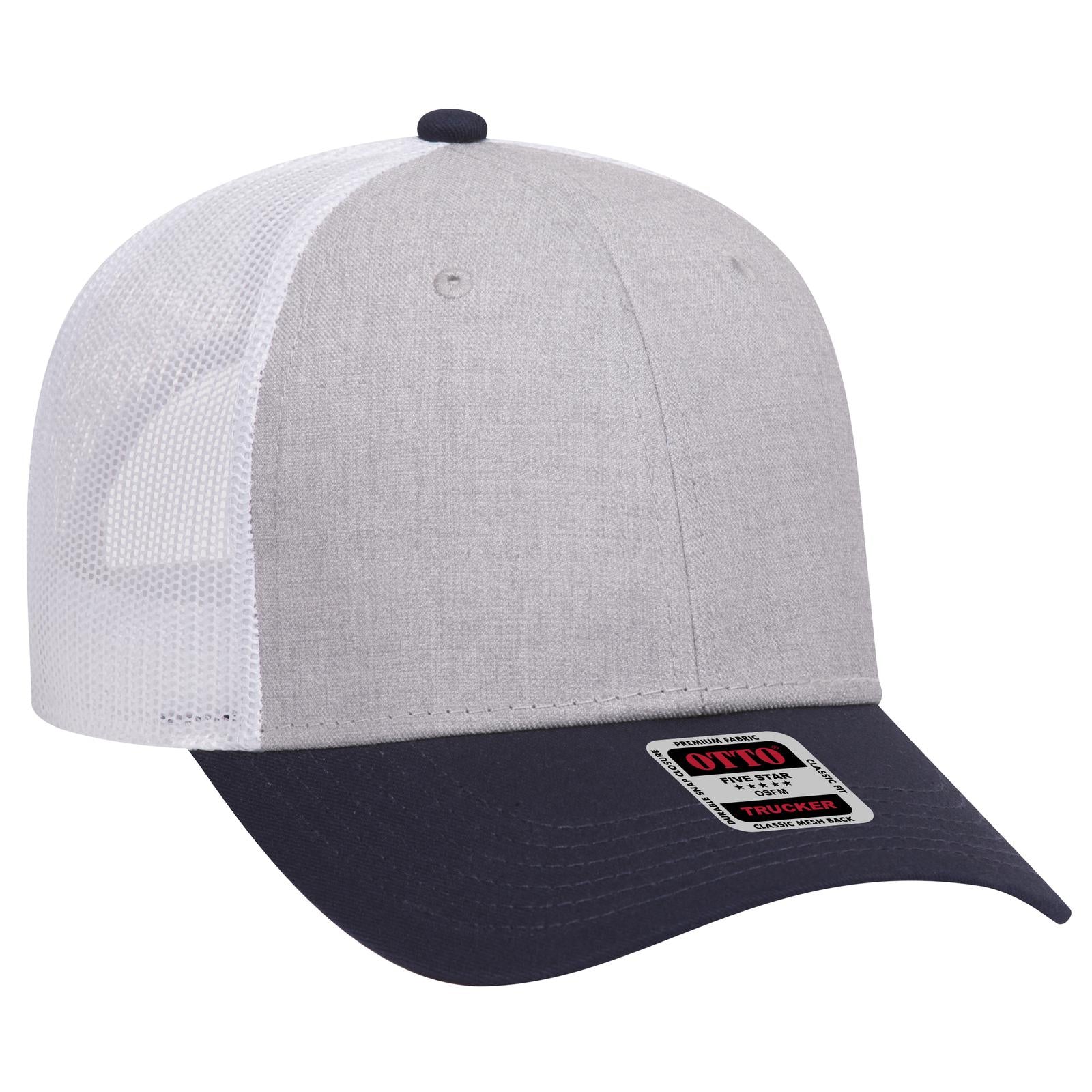 Right View of 047416 - Navy/HeatherGray/White OTTO CAP 6 Panel Low Profile Mesh Back Trucker Hat