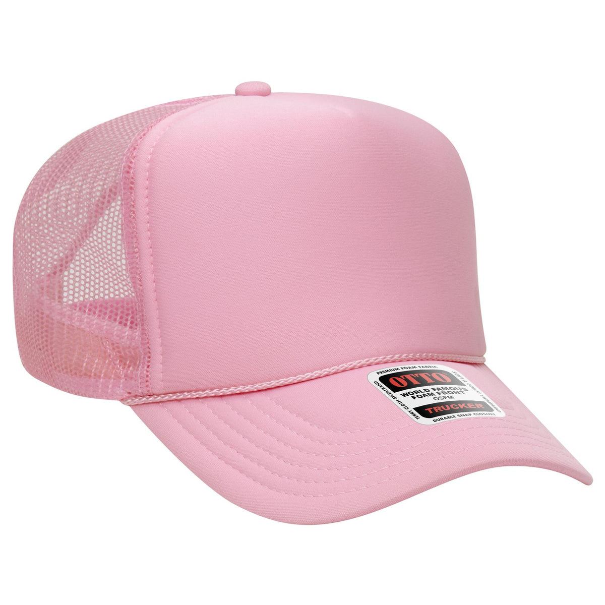 Right View of 050 - Pink OTTO CAP 5 Panel High Crown Mesh Back Trucker Hat