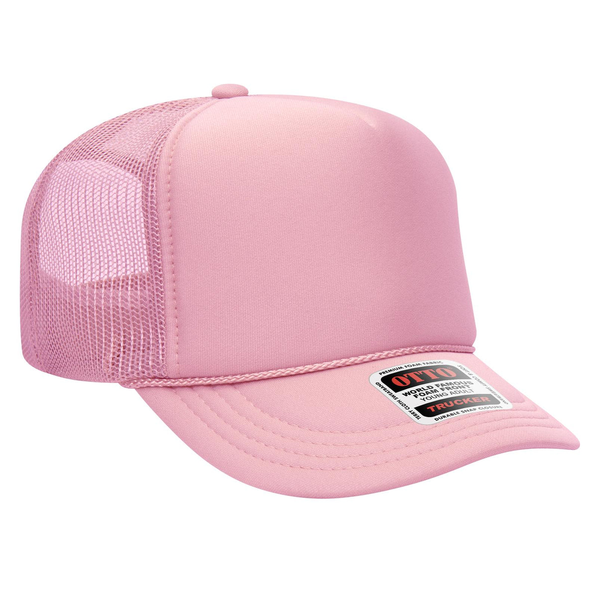 Right View of 050 - Pink OTTO CAP 5 Panel High Crown Mesh Back Trucker Hat