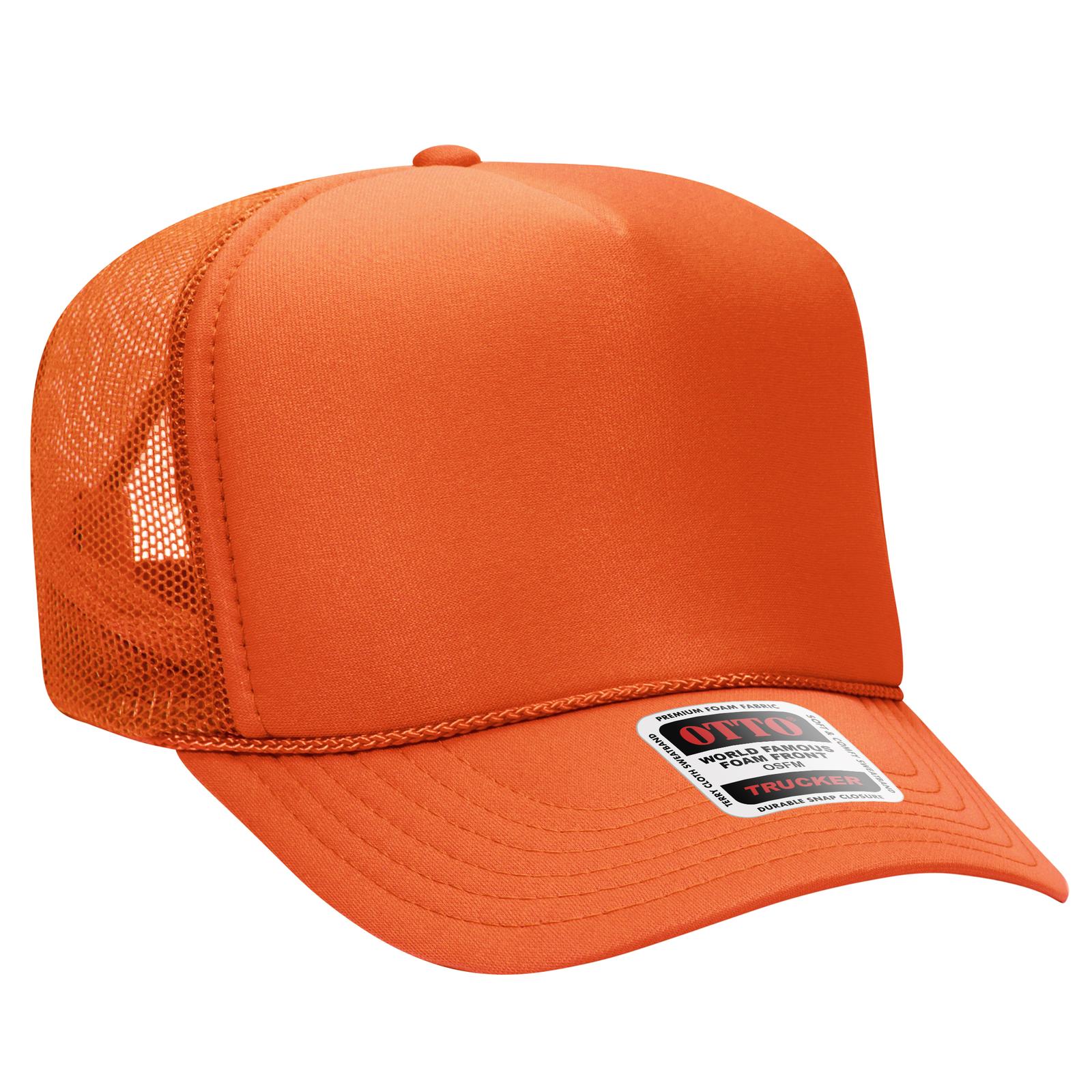 Right View of 062 - Orange OTTO CAP 5 Panel High Crown Mesh Back Trucker Hat