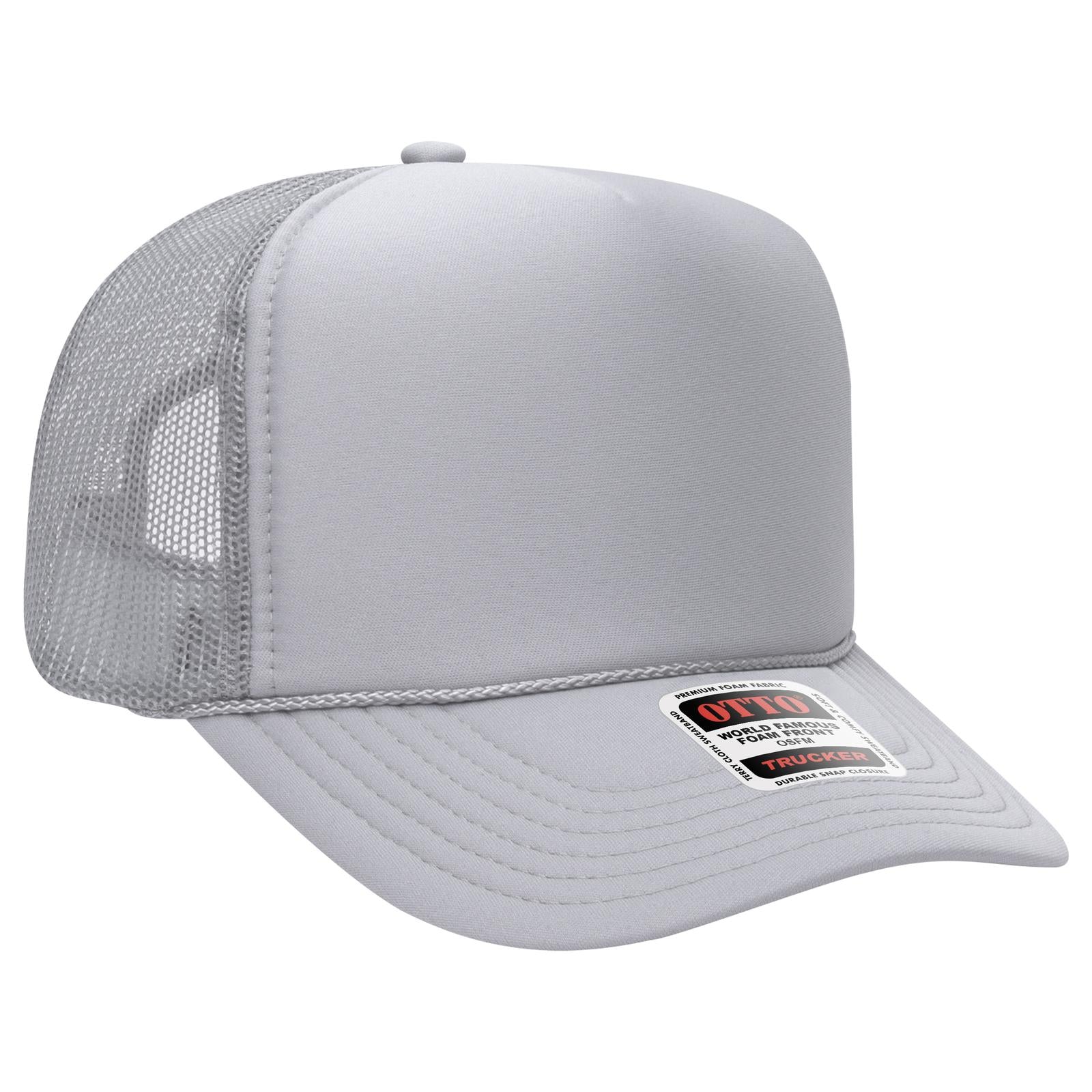 Right View of 064 - Silver Gray OTTO CAP 5 Panel High Crown Mesh Back Trucker Hat