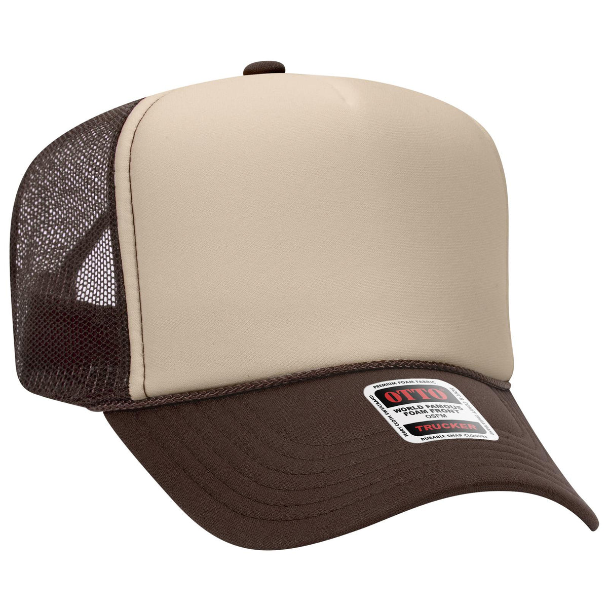 Right View of 071507 - Brn/Tan/Brn OTTO CAP 5 Panel High Crown Mesh Back Trucker Hat
