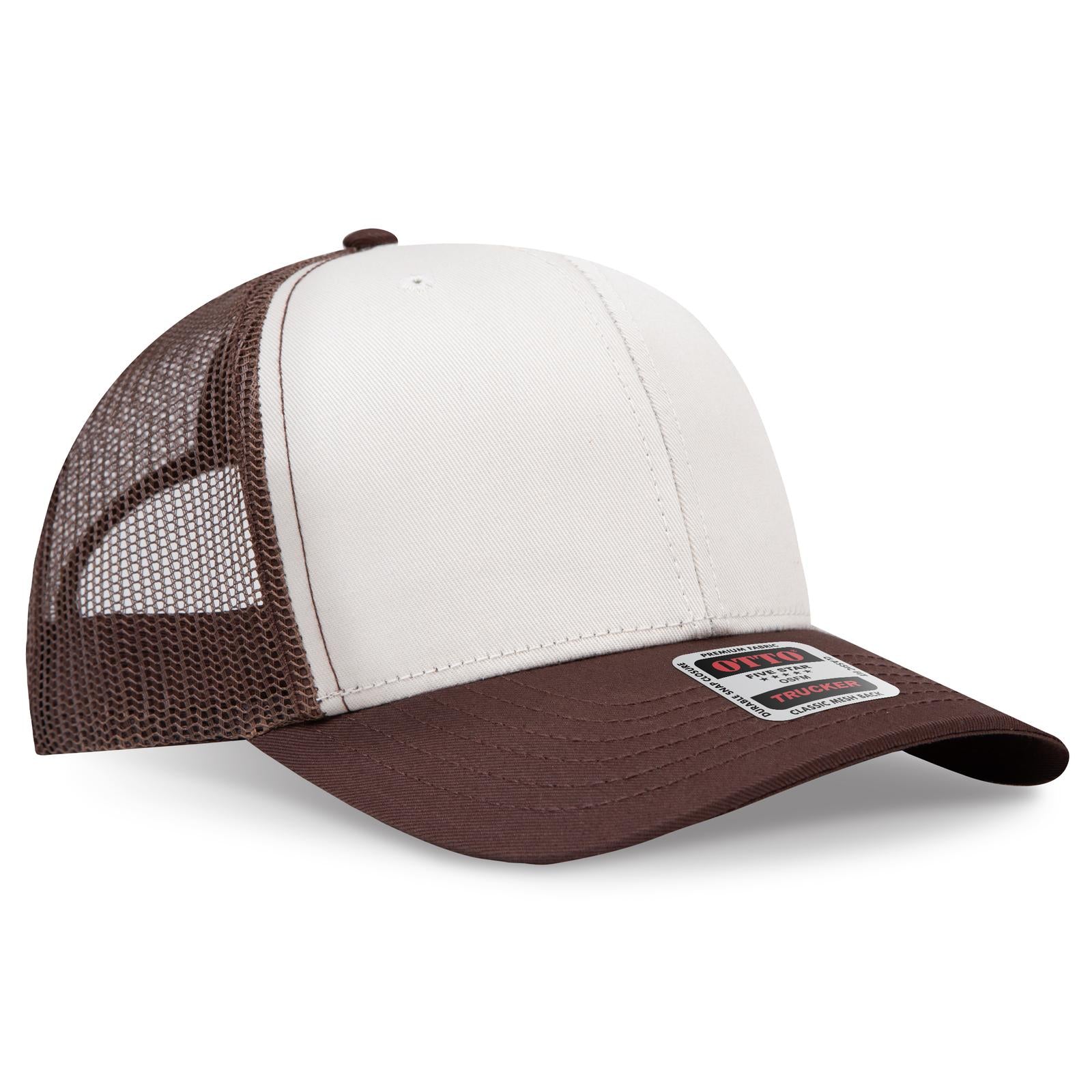Right View of 073107 - Brn/Natrl/Brn OTTO CAP 6 Panel Mid Profile Mesh Back Trucker Hat