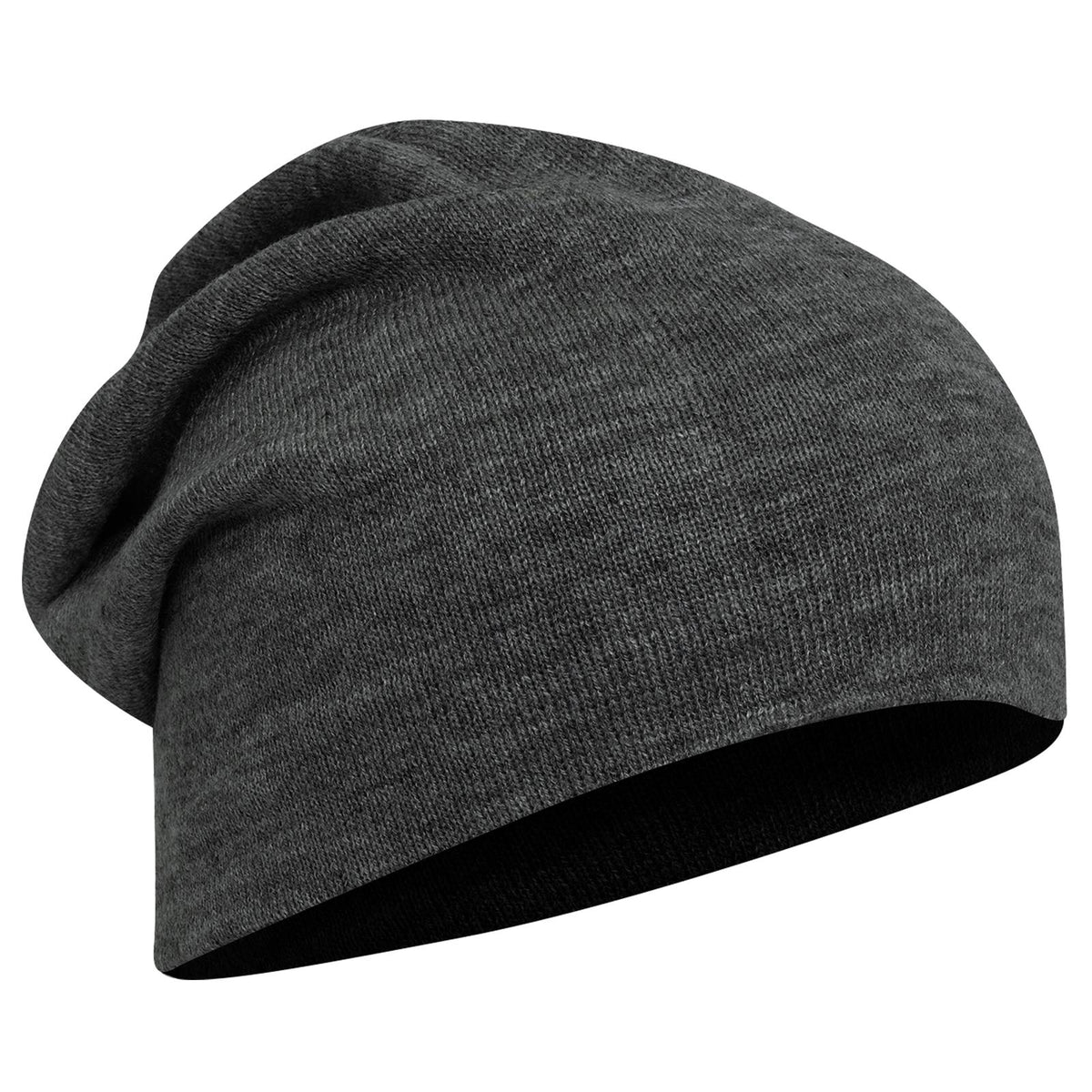 Right View of 080 - Heath. Black OTTO CAP 11 3/4" Comfort Slouch Beanie
