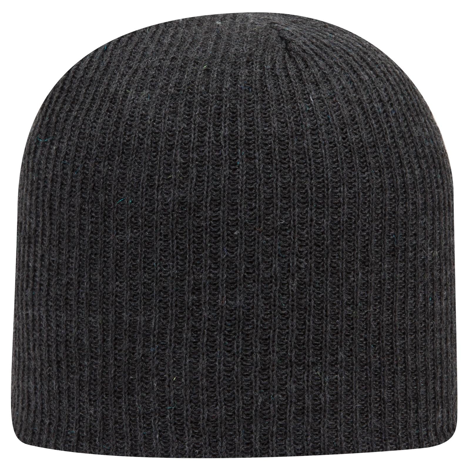 Front View of 080 - Heath. Black OTTO CAP 9 1/2" Premium Rib Knit Beanie