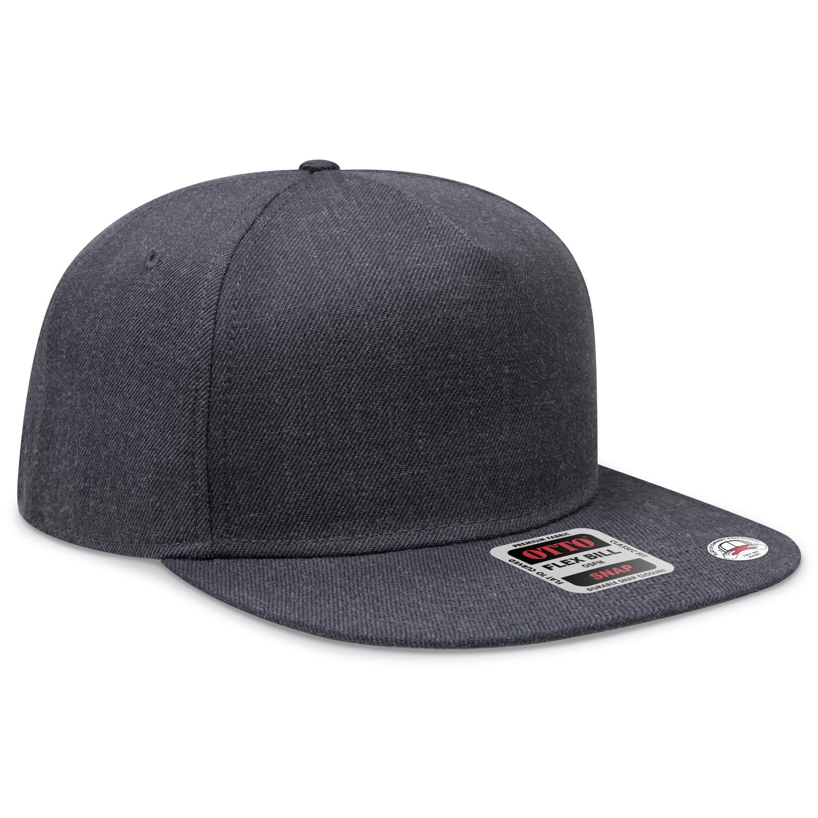 Front View of 080 - Heath. Black OTTO CAP "OTTO SNAP" 5 Panel Pro Style Snapback Hat