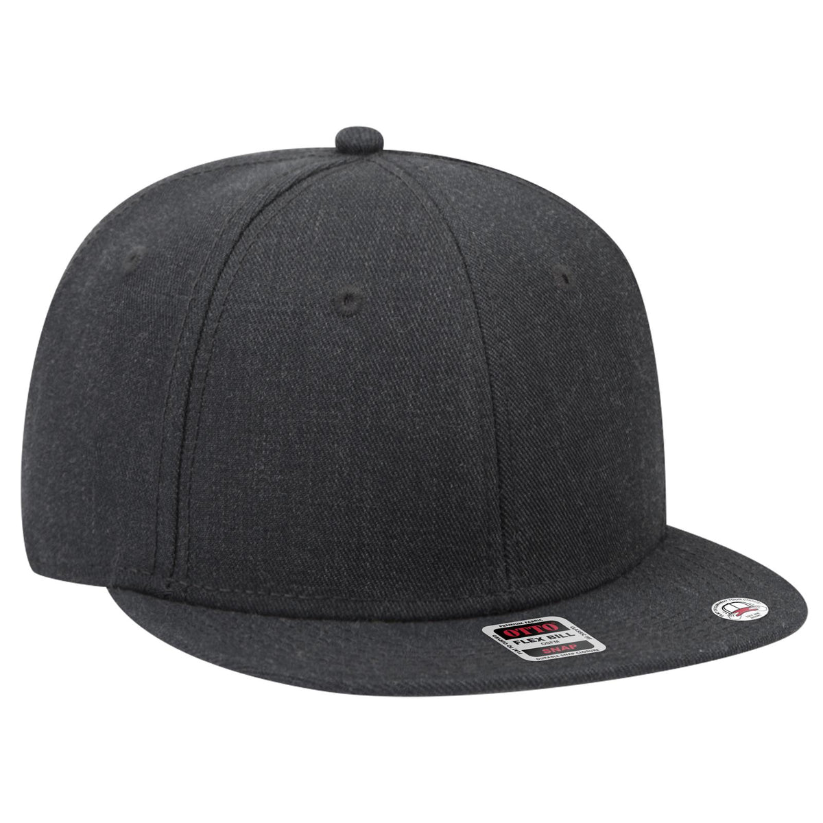 Right View of 080 - Heath. Black OTTO CAP "OTTO SNAP" 6 Panel Pro Style Snapback Hat