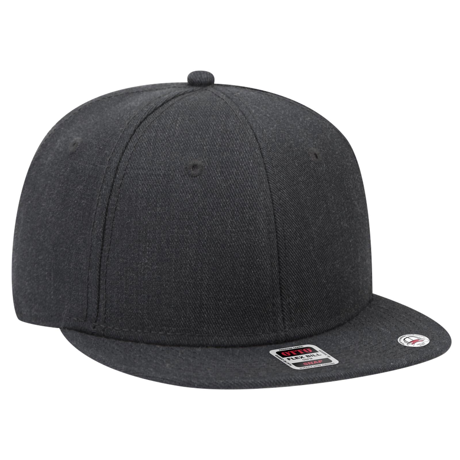 Front View of 080 - Heath. Black OTTO CAP "OTTO SNAP" 6 Panel Pro Style Snapback Hat
