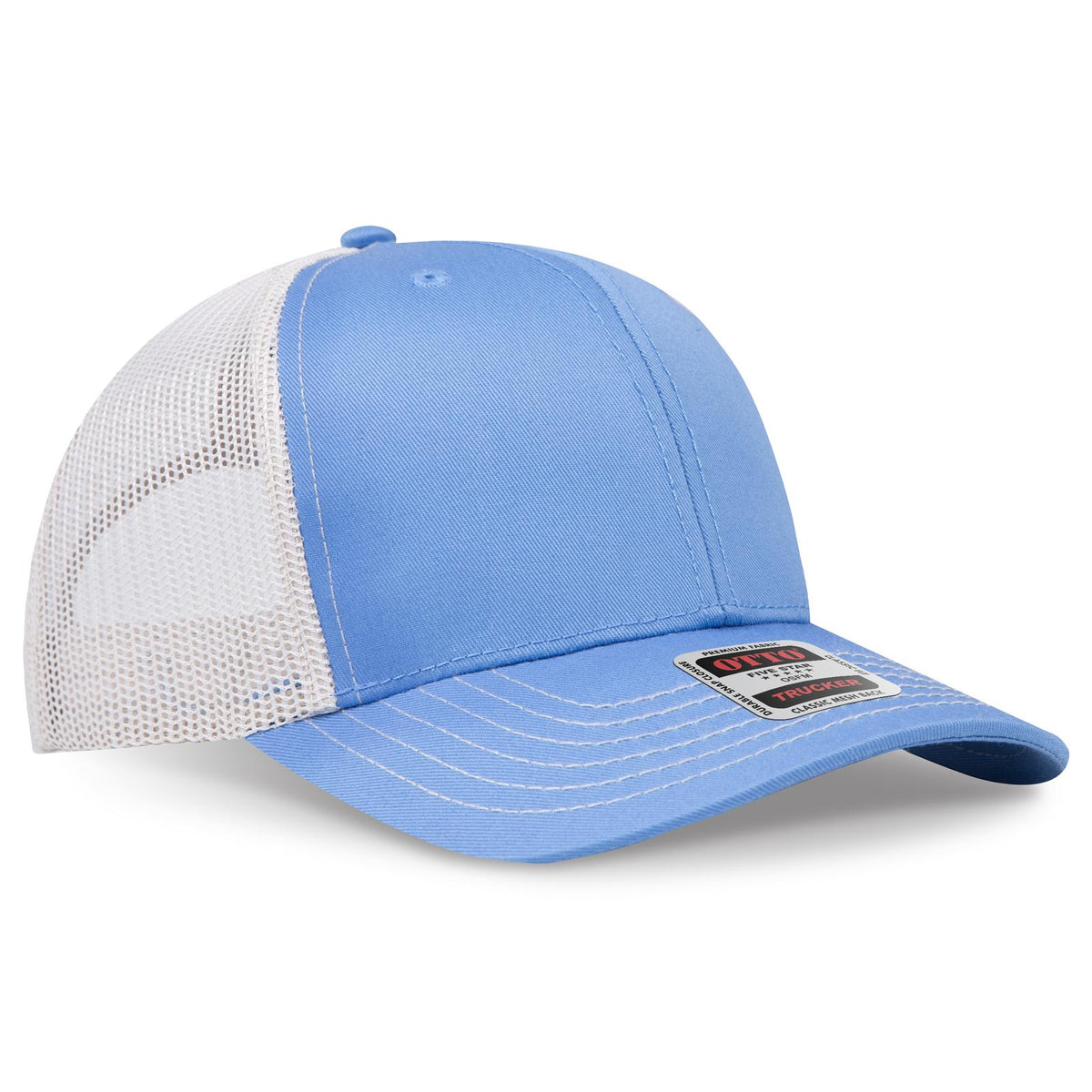 Right View of 080835 - Col. Blue/Col.Blue/Stn.Gry OTTO CAP 6 Panel Mid Profile Mesh Back Trucker Hat