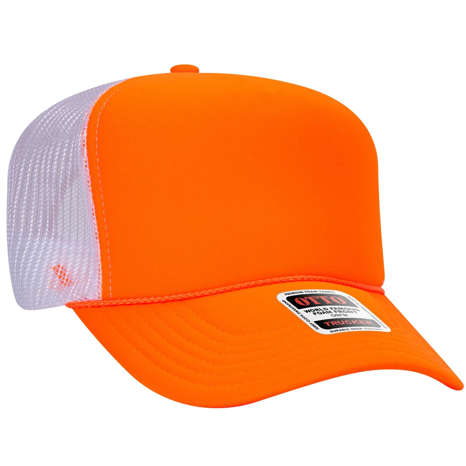 Right View of 090916 - N Org/N Org/Wht OTTO CAP 5 Panel High Crown Mesh Back Trucker Hat