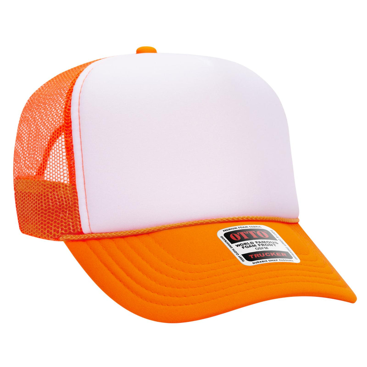 Right View of 091609 - N.Org/Wht/N.Org OTTO CAP 5 Panel High Crown Mesh Back Trucker Hat