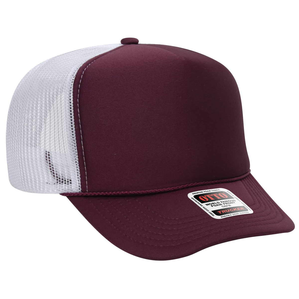 Right View of 101016 - Mrn/Mrn/Wht OTTO CAP 5 Panel High Crown Mesh Back Trucker Hat