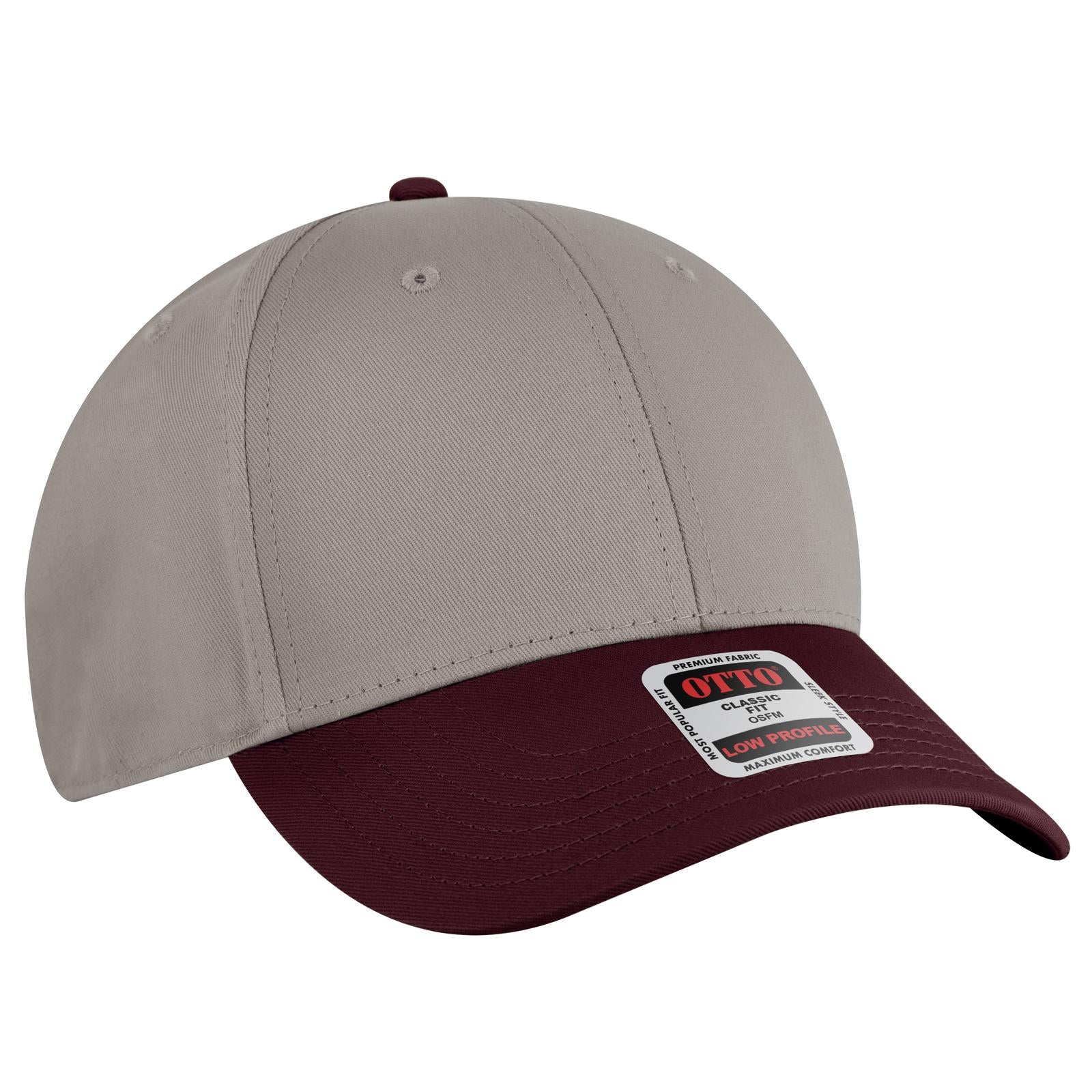 Front View of 101414 - Mrn/Gry/Gry OTTO CAP 6 Panel Low Profile Baseball Cap