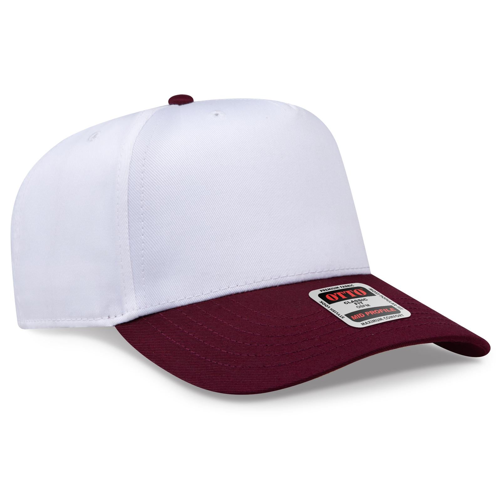 Front View of 1016 - Marn/Wht OTTO CAP 5 Panel Mid Profile Baseball Cap