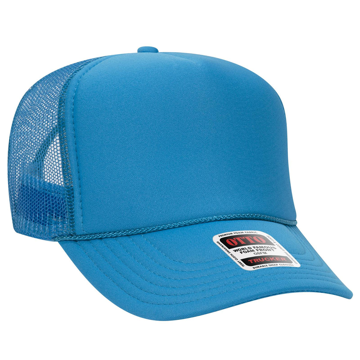 Right View of 107 - Neon Blue OTTO CAP 5 Panel High Crown Mesh Back Trucker Hat