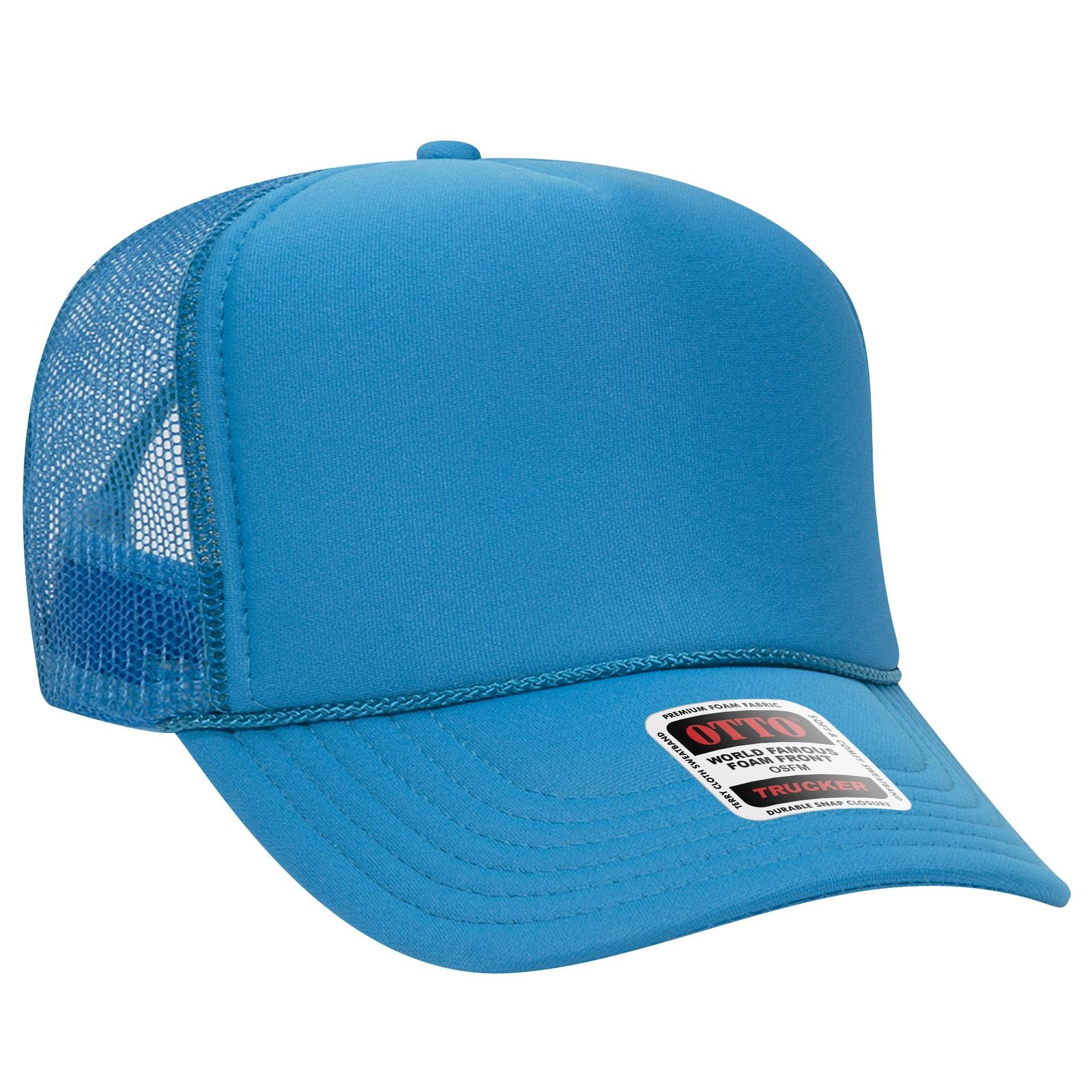 Right View of 107 - Neon Blue OTTO CAP 5 Panel High Crown Mesh Back Trucker Hat