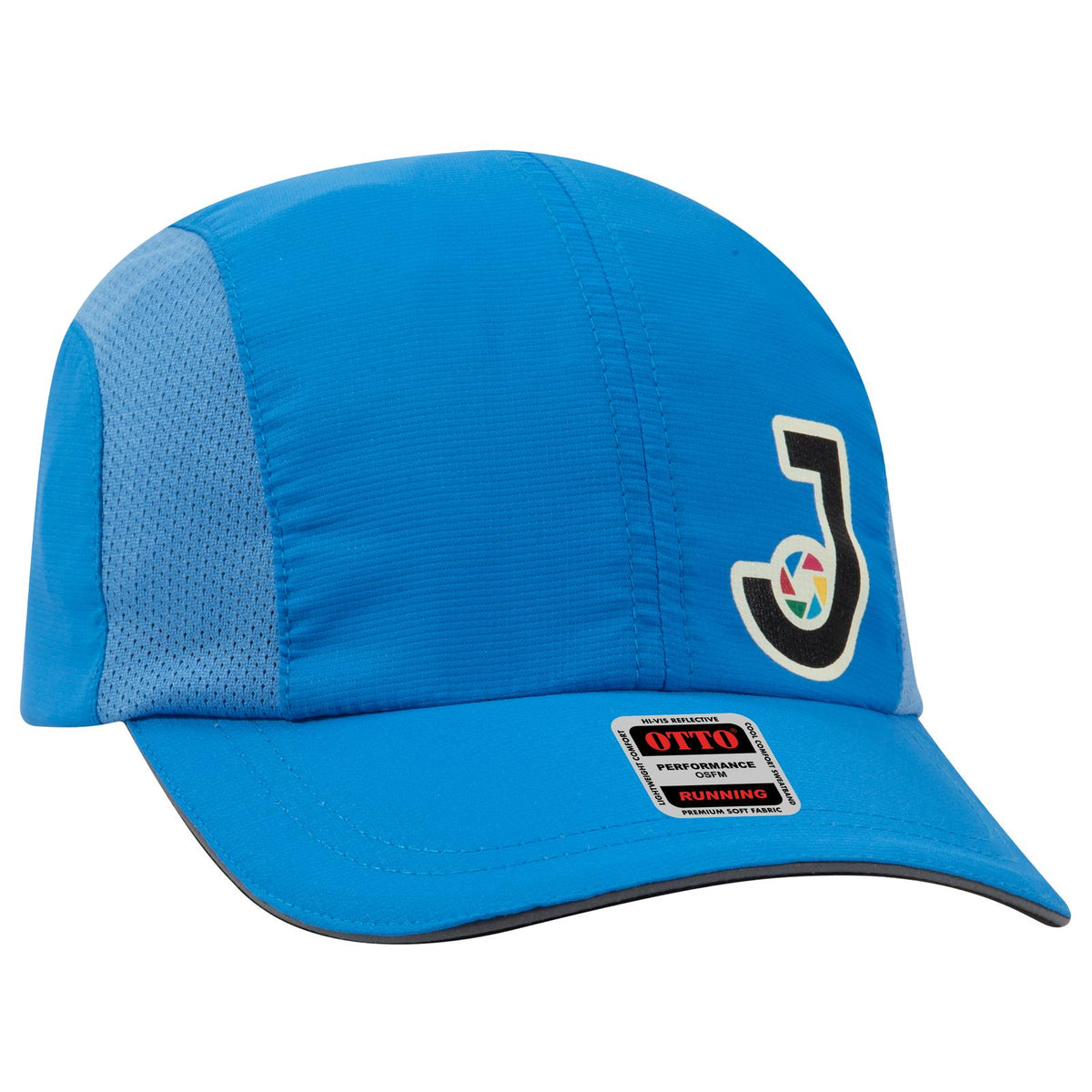 Right View of 107 - Neon Blue OTTO CAP Reflective 6 Panel Running Cap